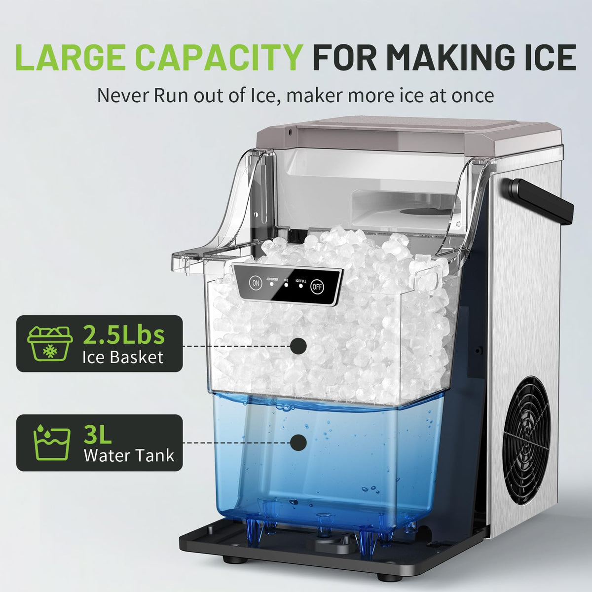 KEENSTAR Nugget Countertop Ice Maker with Soft Chewable Ice, 40lbs/24H Pebble Ice Machine for Home/Party/RV/Camping with Basket and Scoop, Auto-Cleaning