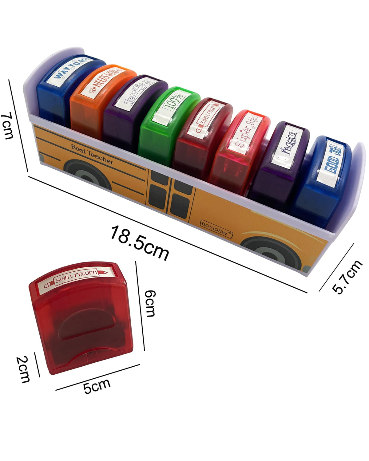 Pack of 8 Sorted Teacher Stamp BOYIDEW Self-Inking Rubber Stamps Teacher Review Photosensitive Stamps for Kids School Education Grading