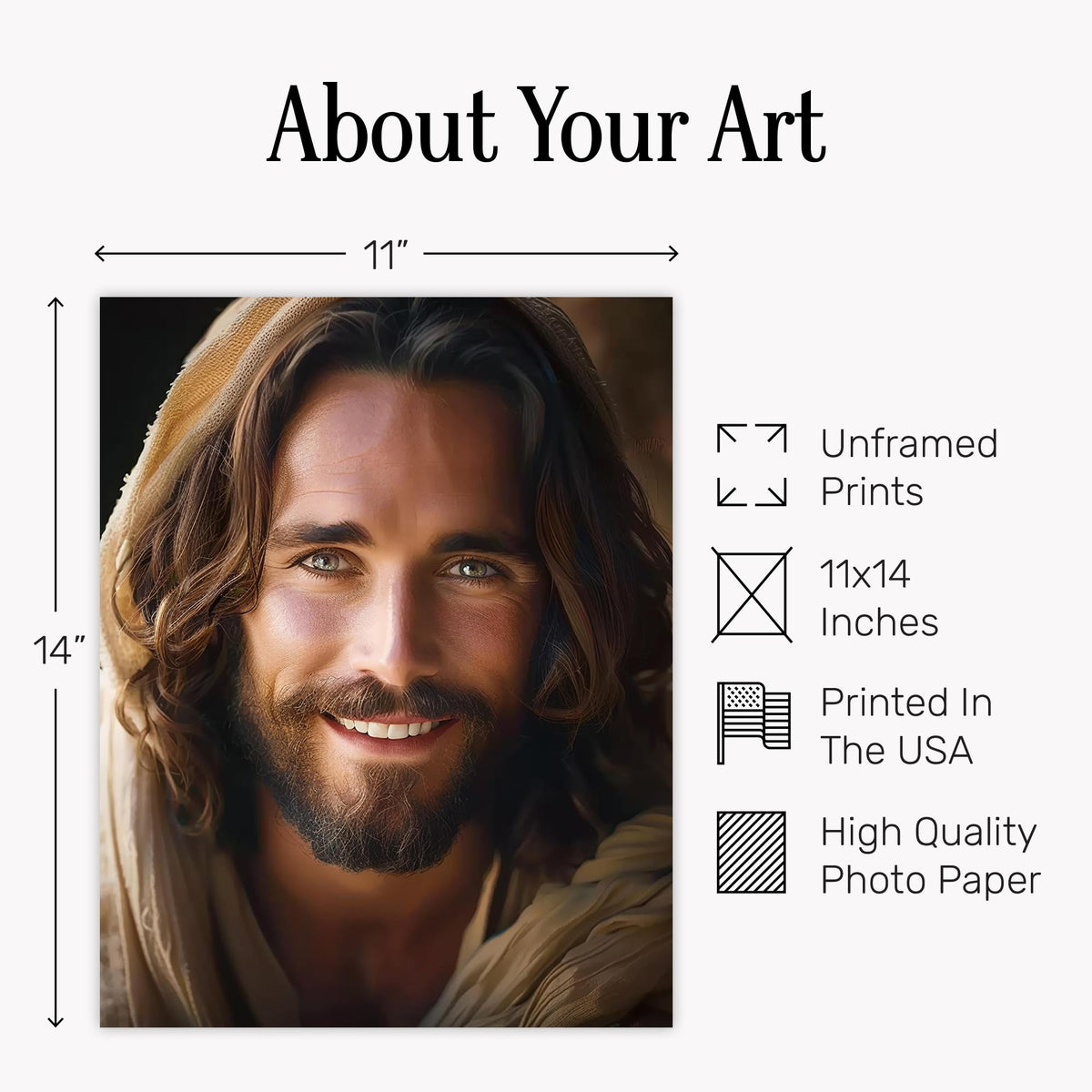 Jesus Portrait Wall Art Print - 11x14 Christian Canvas Art - Inspirational Religious Home Decor - Modern Spiritual Artwork for Living Room Bedroom - Picture of Christ - Premium Quality - Unframed