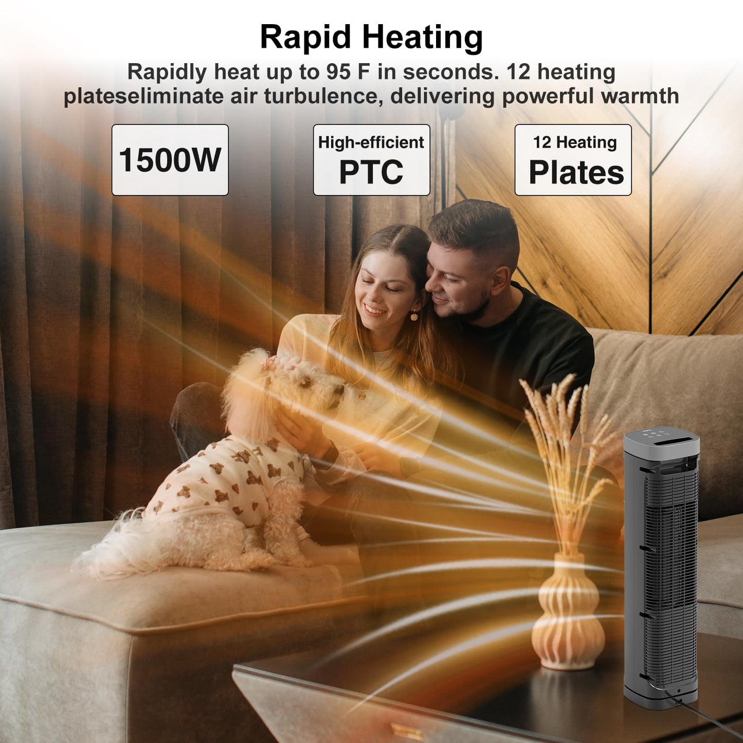 Portable Space Heater, 1500W Ceramic Heating Fan with Thermostat, Remote Control, 3 Heating Modes, 70° Oscillation, Ideal for Office, Home, and Bedroom Use