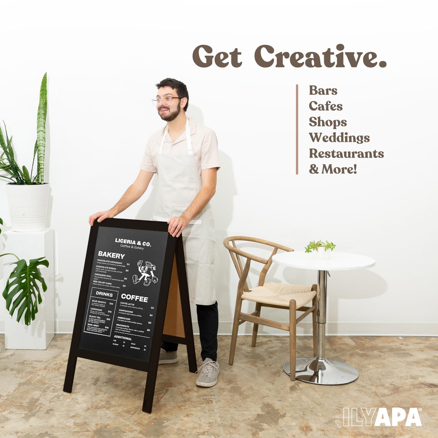 Ilyapa Wooden A-Frame Chalkboard Sign with Eraser, 40 x 20 Inch Magnetic Sidewalk Menu Board, Black Menu Display for Restaurant, Business, or Weddings