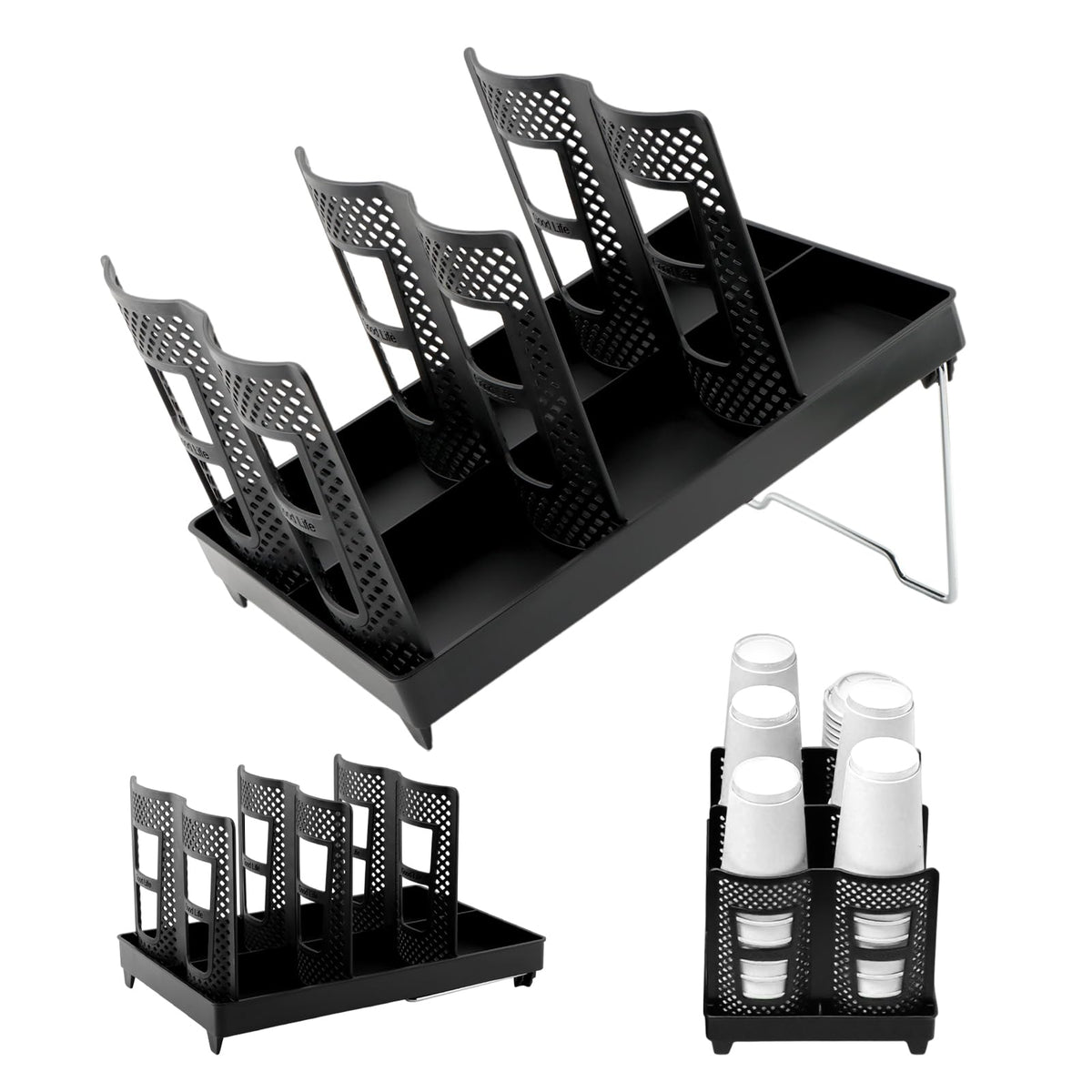 DiQiRenQin Coffee Cup Holder, Cup and Lid Dispenser with Stand, 6 Slots Disposable Cups Organizer for Coffee Station/Home/Office, Space-Saving & Stackable Design