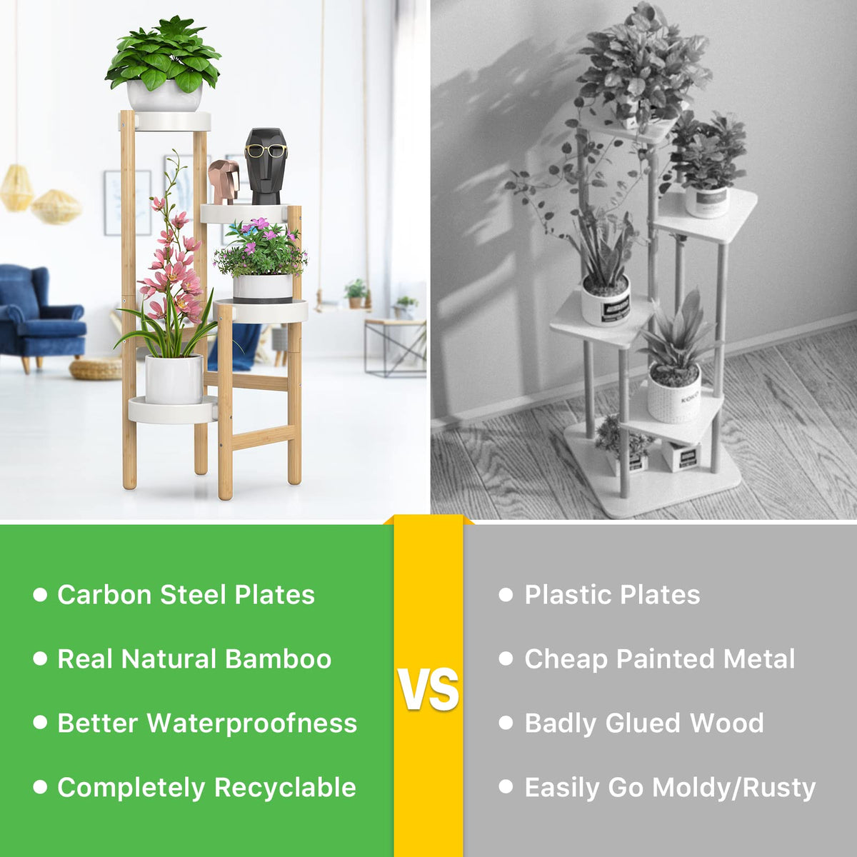 Wisuce Bamboo Plant Stands Indoor, 4 Tiered Tall Corner Plant Stand Holder Multiple Shelf Flower Tables for Garden Indoor Home (4 Tier -2)