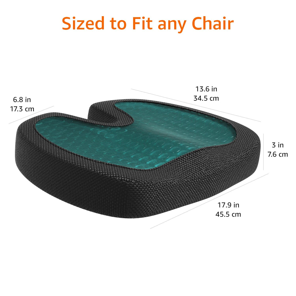 Amazon Basics Comfortable Seat Cushion for Office Chairs, Gel Enhanced Memory Foam, Non-Slip, Cooling Support for Long Sitting, Black