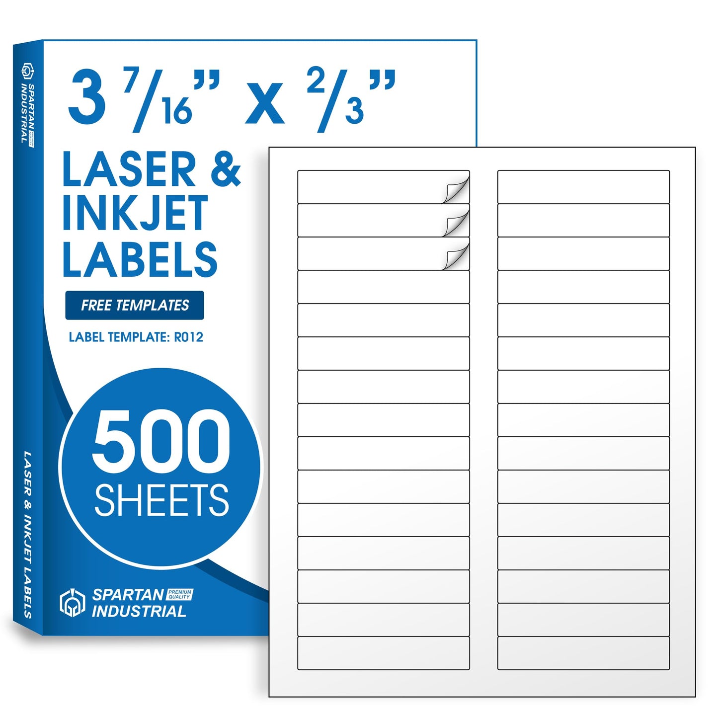 3 7/16" X 2/3" Matte White Printable Labels (500 Sheets, 15000 Stickers) File Folder, Address, Mailing Labels for Laser & Inkjet Printers - Spartan Industrial Template R012
