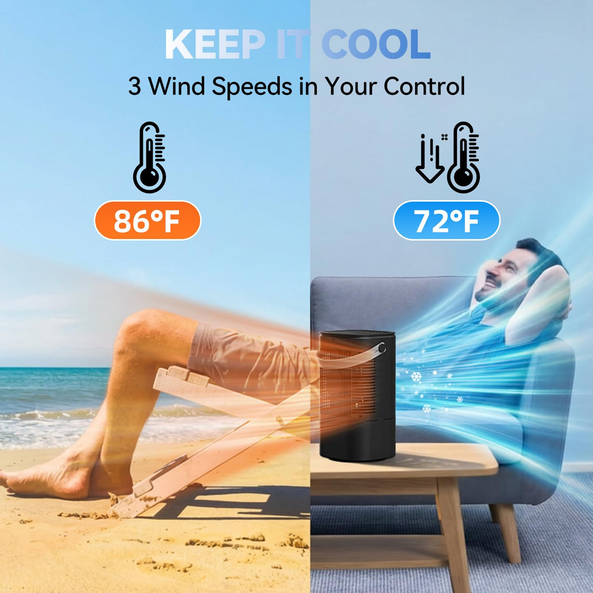 Portable Air Conditioners, 4-in-1 Mini Small Air Conditioner Evaporative Air Cooler Fan with 1000ml Water Tank, 3 Speeds & 7 LED Lights, Personal Mini AC with Timer for Bedroom, Desktop, Home, Office
