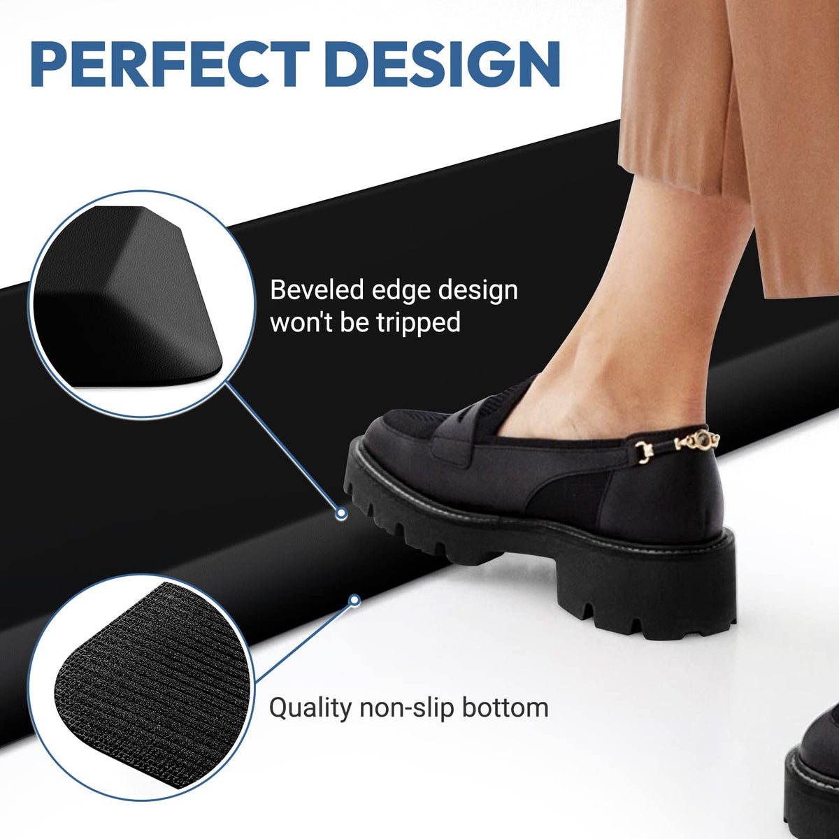 1/2 inch Thick Kitchen Rug - Cushioned Anti Fatigue Mats for Kitchen Floor - Easy to Clean, Waterproof, Non-Slip Kitchen Rug for Sink, Office, Kitchen (17''x39'' Black)