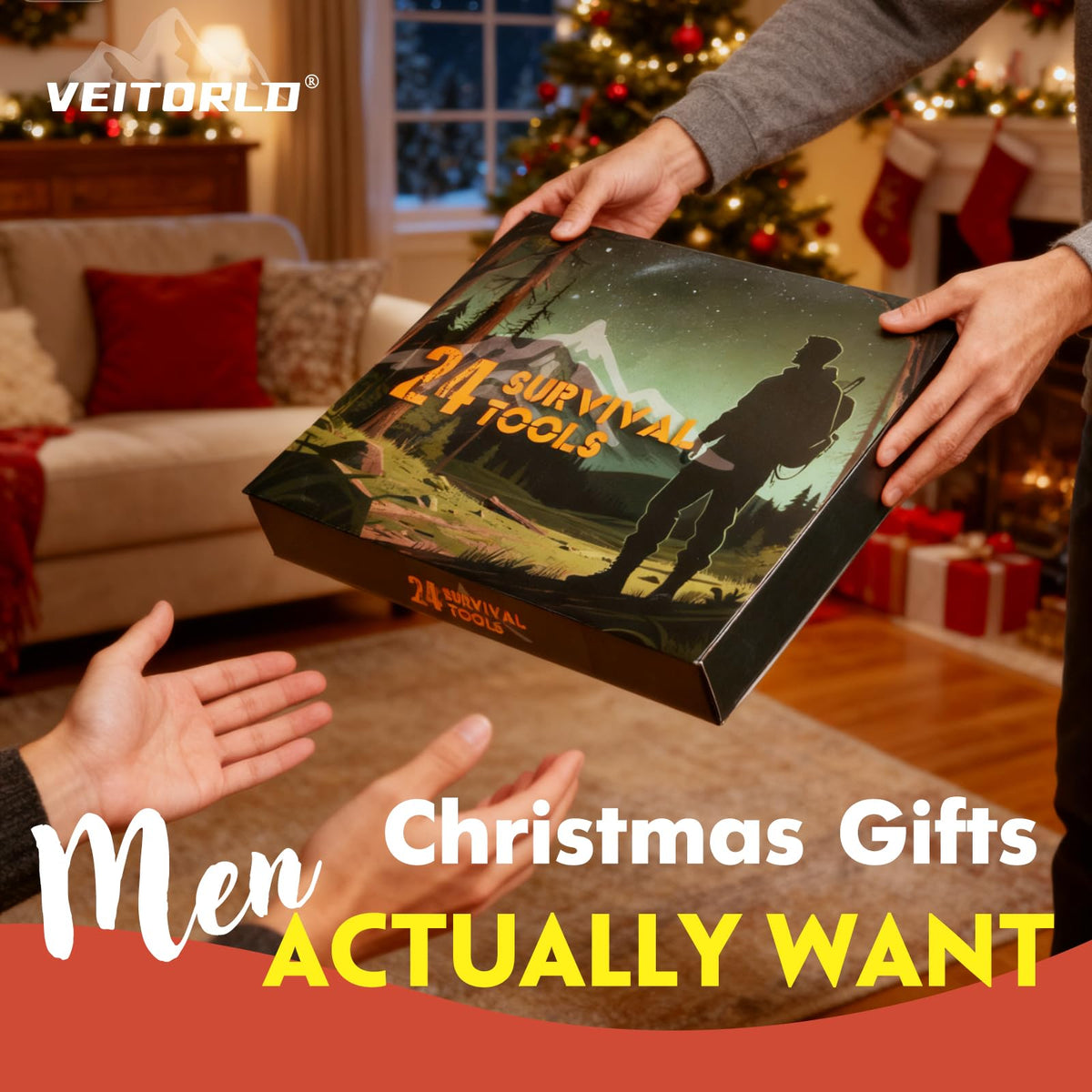 VEITORLD Gifts for Men Dad Husband Him Fathers Day, Survival Gear and Equipment 12 in 1, Survival Kits, Cool Unique Fishing Hunting Anniversary Birthday Gifts for Him Teen Boy Boyfriend Women