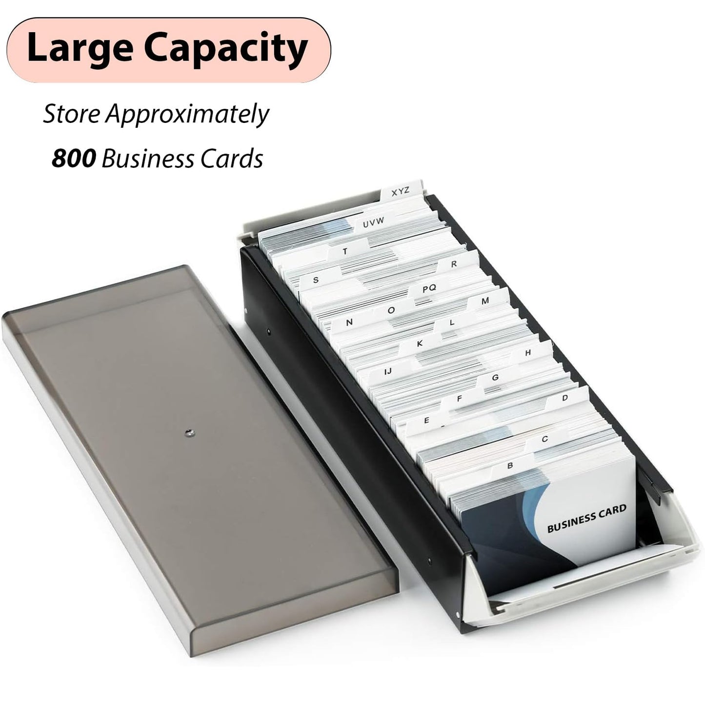 Daphilly Business Card Holder for Desk, Business Card Holder Organizer, Credit Card Organizer Case File Index Card Box Storage,with A-Z Tabs, Storage up to 800 Cards (3.5” x 2.2”), Metal Structure