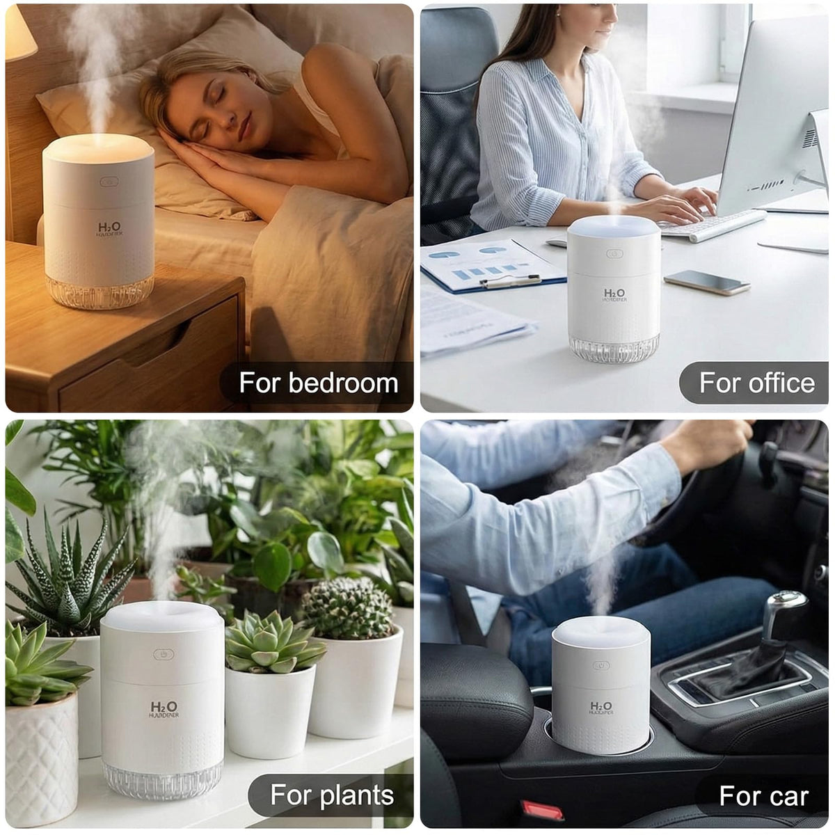 SZO Portable Mini Humidifier, 500ML USB Personal Cool Mist Humidifiers for Bedroom Office Travel Desk, Whisper Quiet 20dB with 2 Mist Modes & Auto Shut-Off, Small Desktop Humidifier (White)