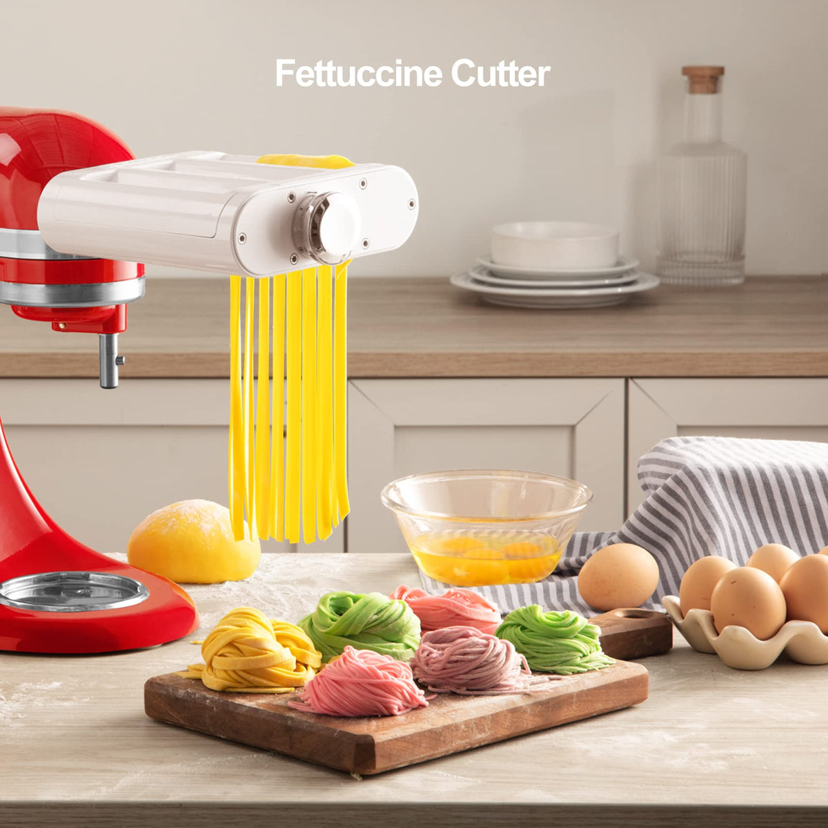 ANTREE 3-1 Pasta Maker Attachment for KitchenAid includes Pasta Sheet Roller attachment & Spaghetti Cutter & Fettuccine Cutter attachment, Easy to use and clean with Pasta Drying Rack & Cleaning Brush