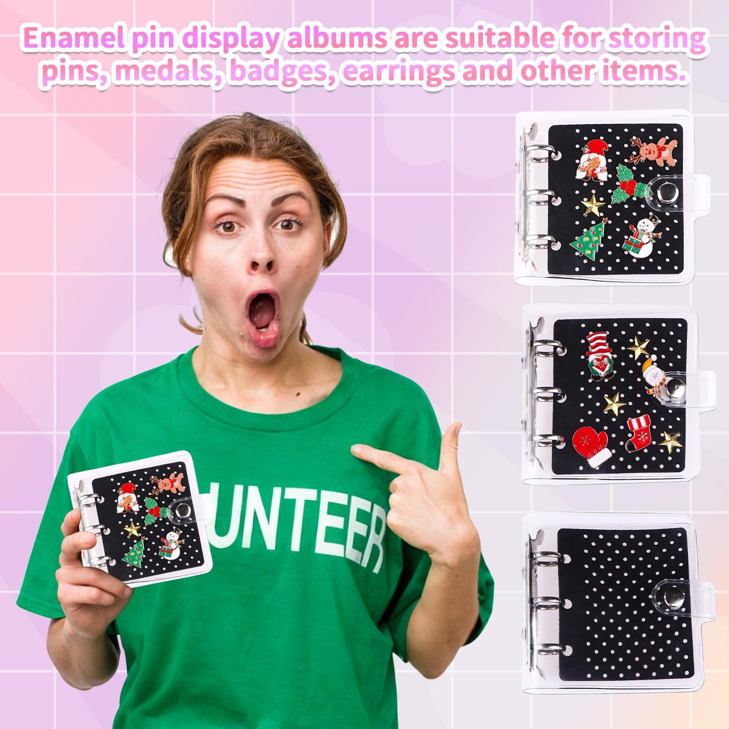 HCEWSBFD 2 Pcs Mini Pin Binder for Collectors A5 Enamel Pin Display Book Gift Portable Travel Pin Trading Books Clear PVC Binder Holder with 12 Page Display Boards Organizer for Travel Collectors