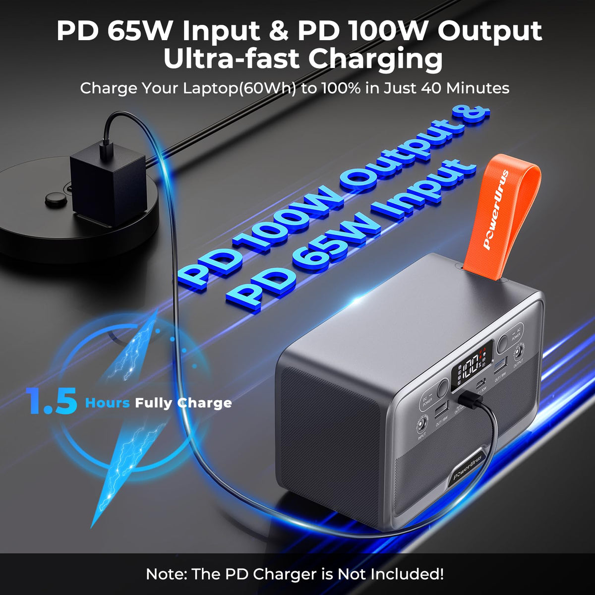 Portable Power Station, PowerUrus 28,000mAh Solar Power Bank, LiFePO4 Battery Backup with 100W/110V AC Outlet, DC & PD Fast Charging, Samll Generator for Dash Cam, Home, Camping, Office, TSA Approved