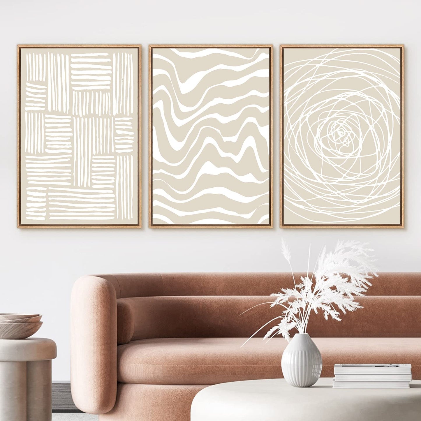 FEOFTIE Neutral Wall Art Beige Poster Modern Minimalist Canvas Printing Beige Wall Art Neutral Poster Line Art Canvas Boho Art Nordic Prints for Living Room Bedroom Office 16x24Inchx3 Unframed