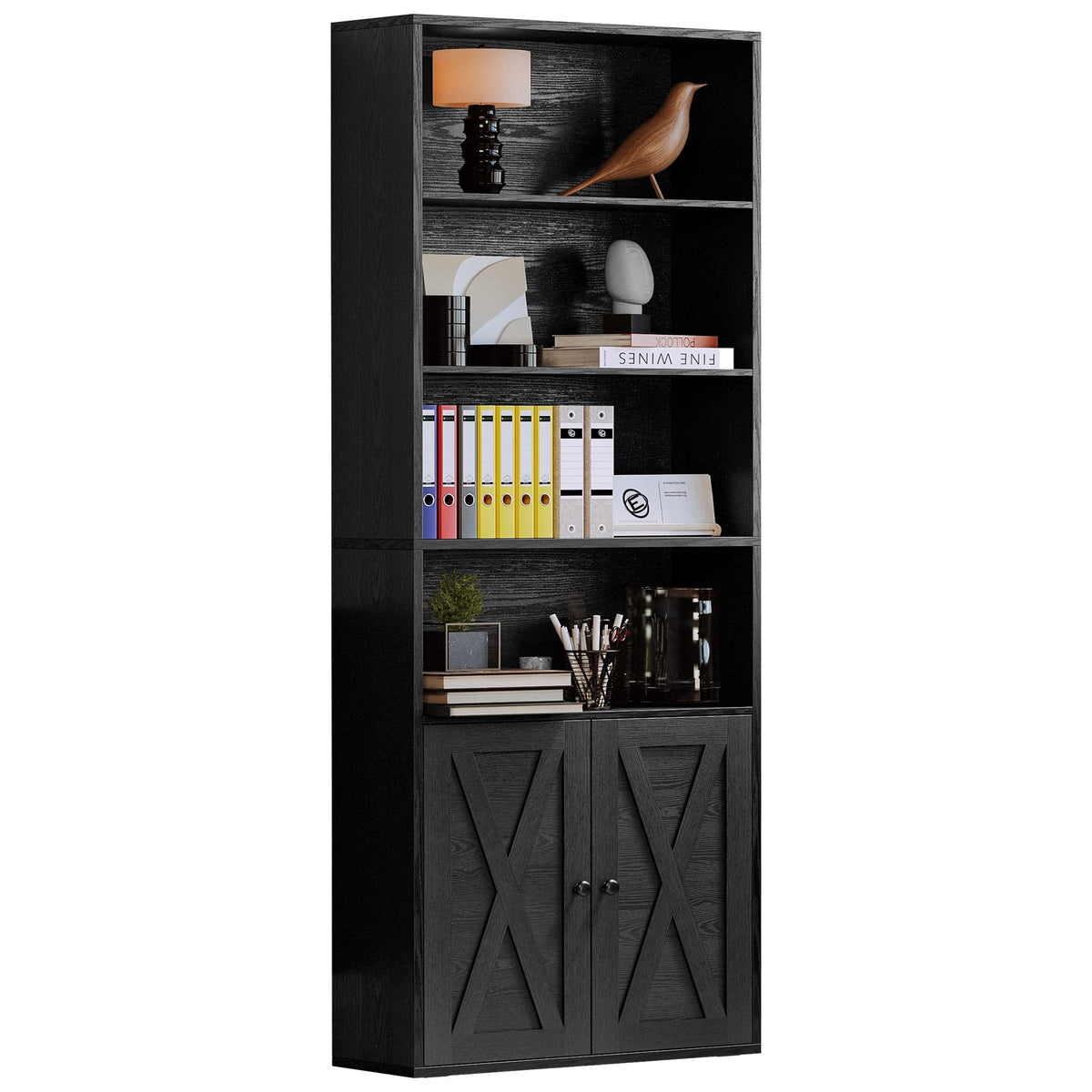 IRONCK Industrial Bookshelves and Bookcases with Doors Floor Standing 6 Shelf Display Storage Shelves 70 in Tall Bookcase for Home Office, Living Room