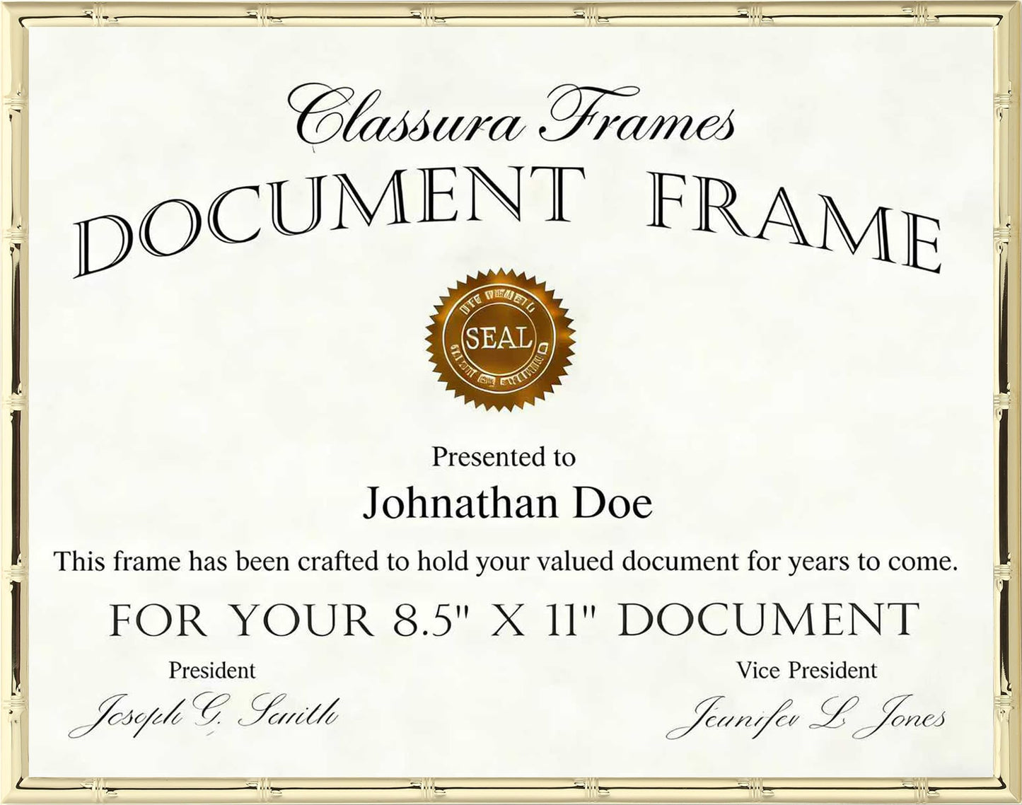 YiPinYin Gold 8.5x11'' Bamboo Detail Designs Metal Certificate Frame 2pack,8.5x11'' Document Frames,Elegant Gold Plated Certificate Frames With Soft Touch Velvet & Backing for Desktop and Wall Décor