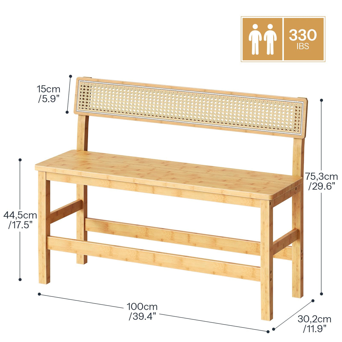 HOOBRO Dining Bench, Bamboo Farmhouse Entryway Bench with Back for Kitchen, Living Room, Bedroom, Easy to Assemble, Sturdy and Stable, Natural YL05CD01