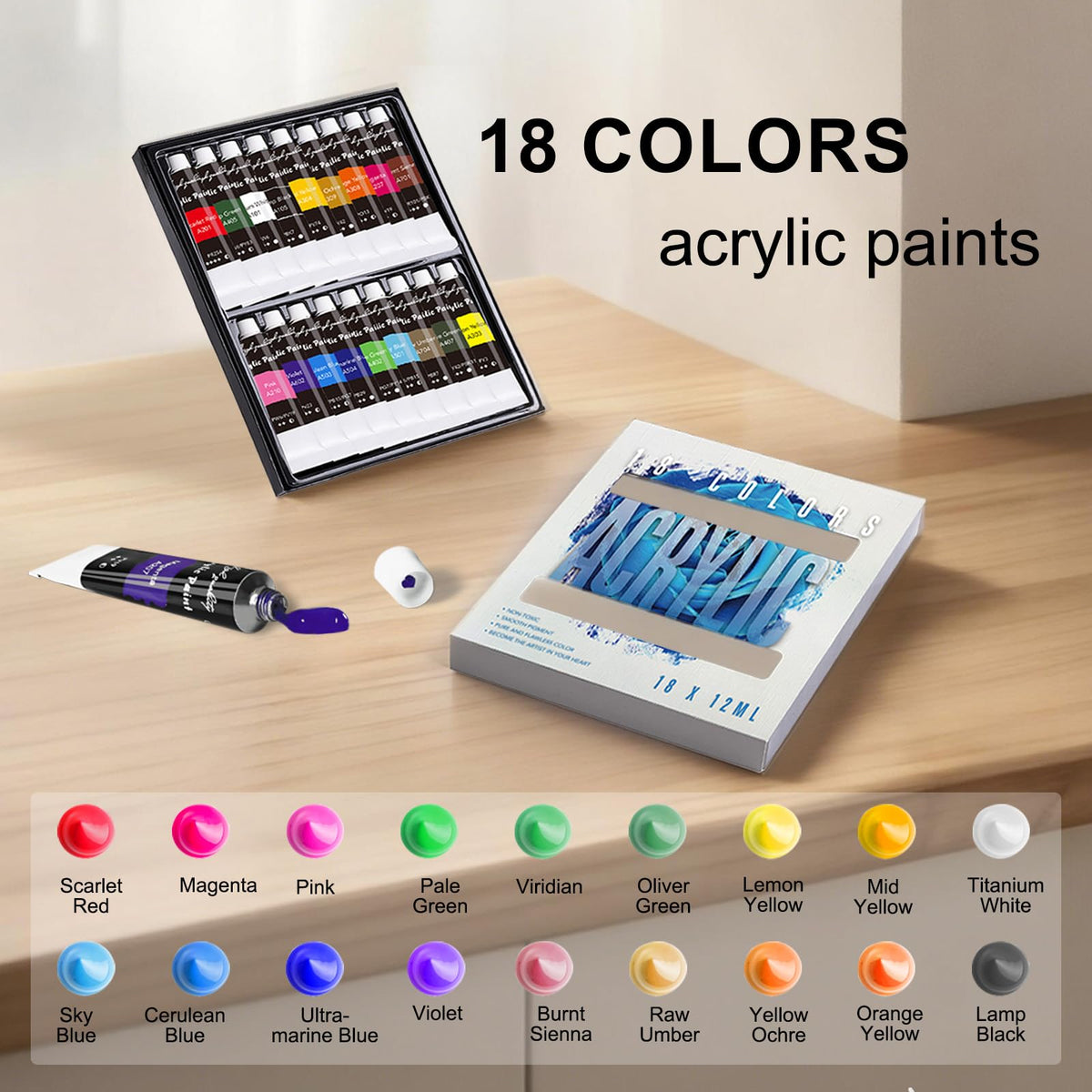 Whalsure Acrylic Paint Set for Kids & Adults, Art Painting Supplies Kit with 18 Acrylic Paints, Paint Brushes, Canvas, Easel