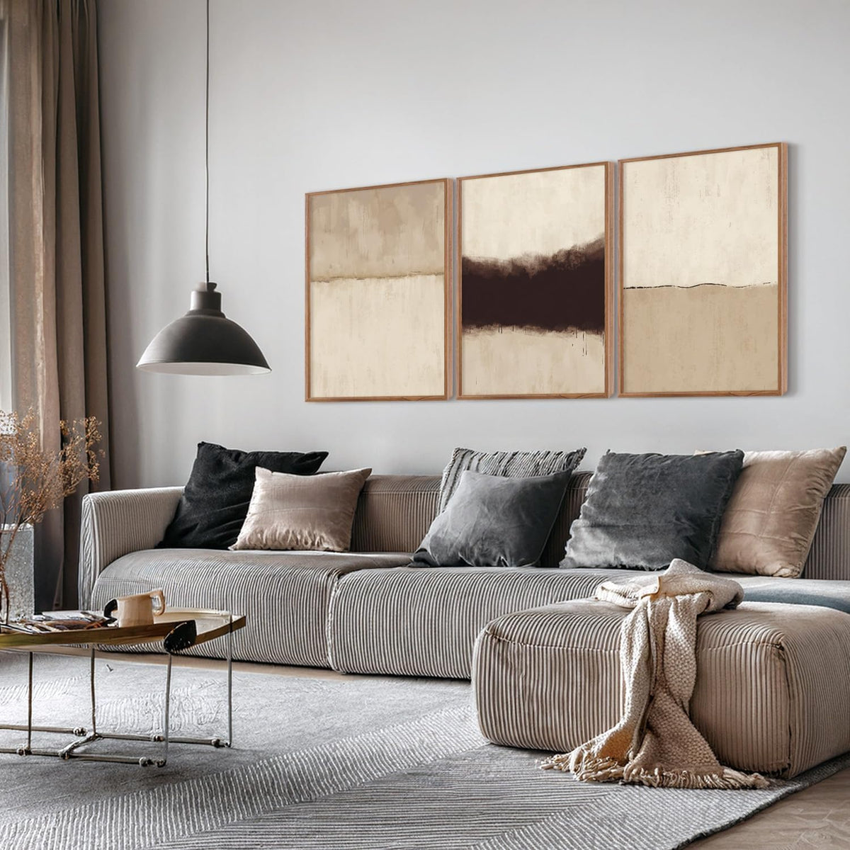 CHDITB Large Abstract Framed Canvas Wall Art Set, Modern Neutral Wall Decor, Minimalist Textured Wall Painting, Beige Blown Art Print for Living Room, Bedroom, Dining Room, Office, Bathroom -16"x24"x3