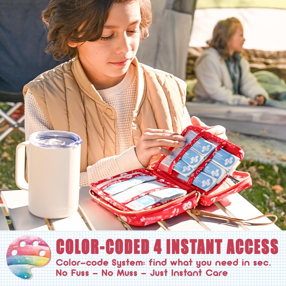 EVERLIT Care Rescue Pack | Family-Friendly First Aid Kit for Kids with 200 Pcs Medical Supplies | Travel-Friendly Compact Storage Bag for Home, Car, Travel, Camping, Adventure (Original)