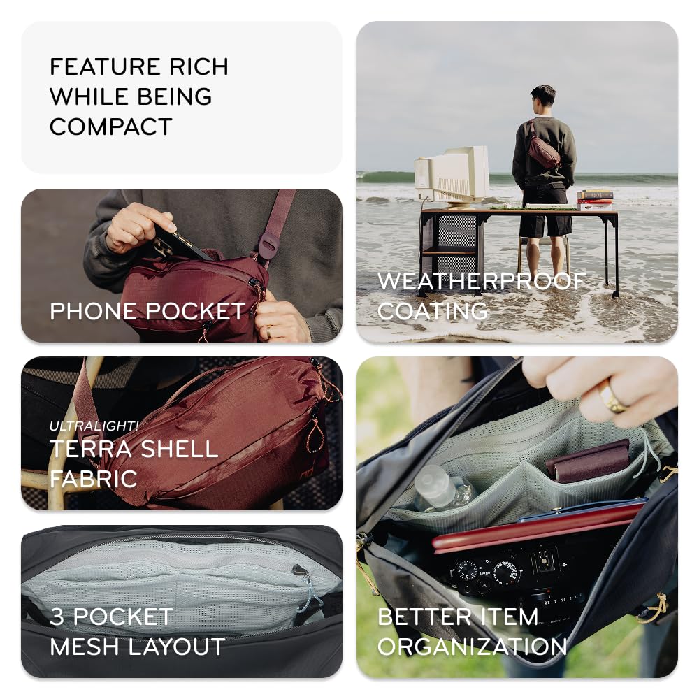 Peak Design Outdoor Sling 4L, Black, Padded Adjustable Shoulder Strap for Crossbody & Waist Carry, 3 Mesh Internal Pockets, Ideal for Carrying Cameras & Essentials, Versatile Sling Bag for Men & Women