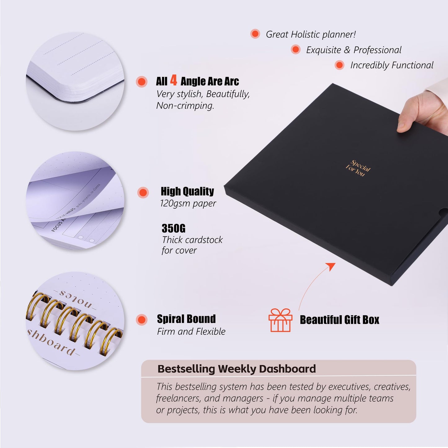 Weekly Desk Planner Monday Start - Dashboard Desk Pad Ideal for Project Manager, Business Owner, Freelancer, and Multitaskers to Achieve Goals - Spiral Productivity Journal