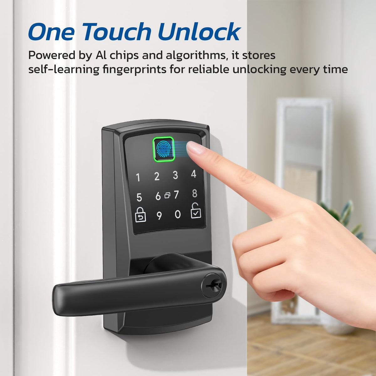 Keypad Smart Door Lock with Handle, Fingerprint Keyless Entry Digital Lock for Front Door,Nyboer Electronic Code Knob, Matte Black, Modern Style, Easy Installation,Deadbolt Alternative