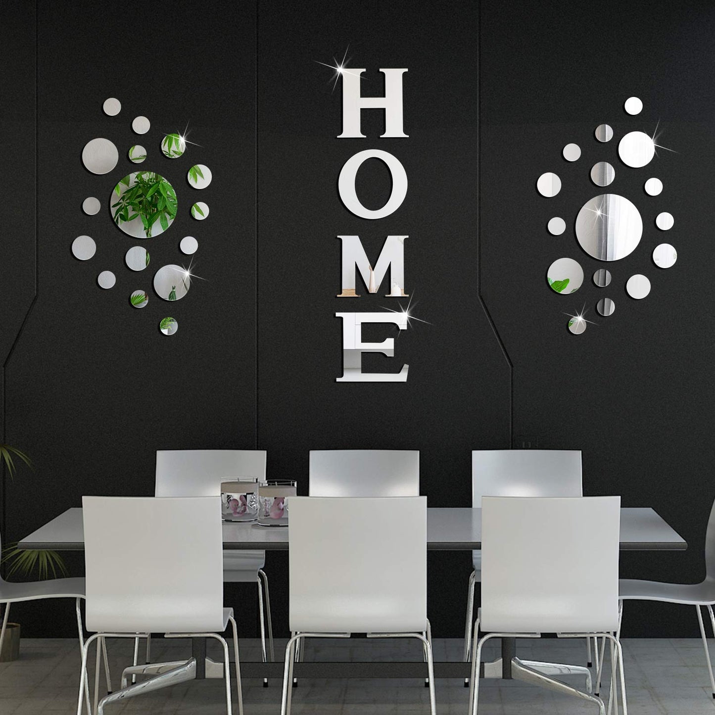 Zonon 30 Pcs Living Room Wall Decor Home Mirror Wall Letter Signs Stickers DIY Acrylic Mirror Decals 3D Decorations for Home Bedroom Living Room Removable(Silver)