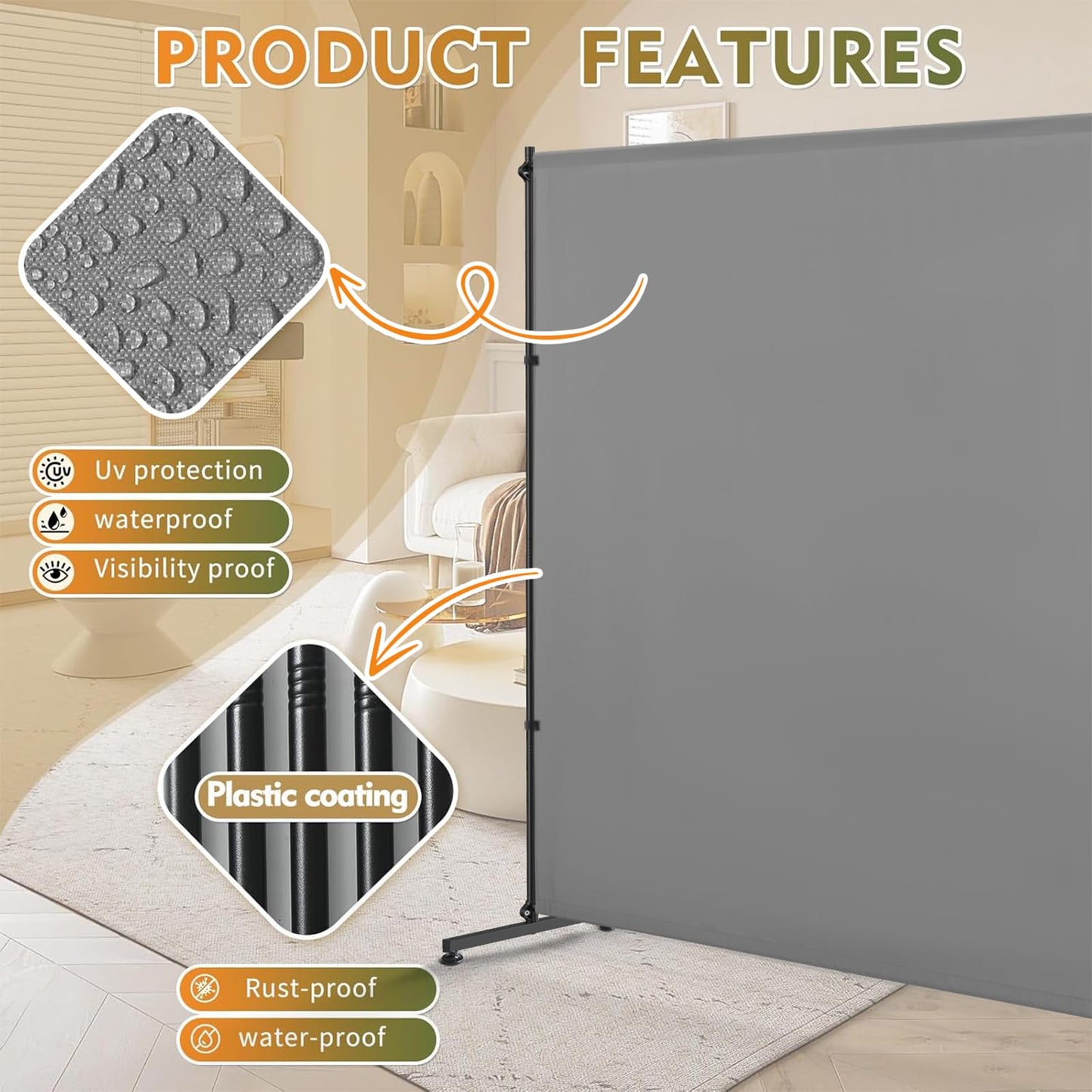 YSEJOMP Room Divider Screen 72"-140" Wide x72 High with Height-Adjustable Feet, 2 x Privacy Panels for Home, Office, or Classroom, Easy to Move and Height Adjustable (2, Gray)