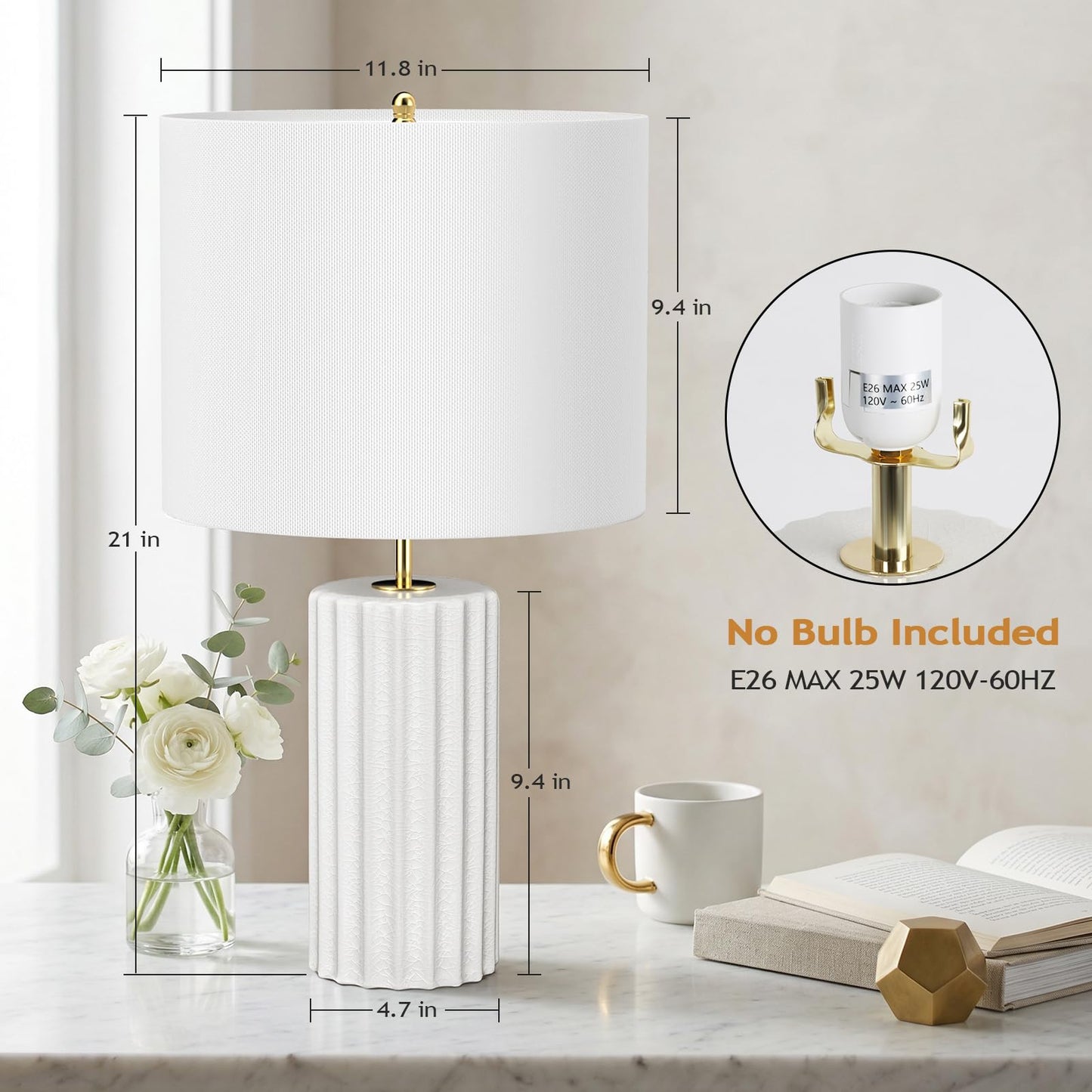 Lumspax 21" Modern Ceramic Table Lamp Set of 2 for Bedroom, Touch Control White Desk Lamps for Living Room, Farmhouse Bedside Lamps for Nightstand, End Table Lamps for Dorm Beige, Bulbs Not Included