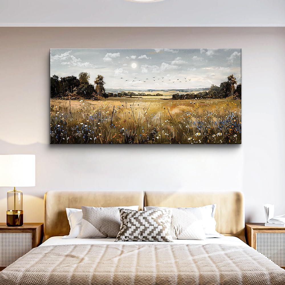 KELIYUAN Canvas Wall Art For Living Room Farmhouse Wall Decor For Bedroom Office Decorations Field Scenery Painting Countryside Wall Pictures Artwork Modern Ready To Hang Home Decor 20"X40"