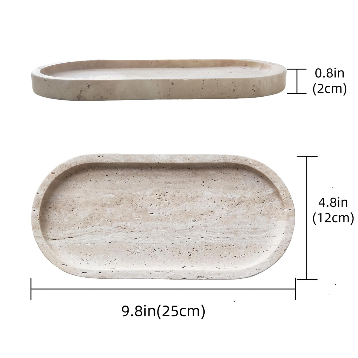 GEOONA Oval Travertine Tray 4.8 in x 9.8 in for Bathroom Dresser Countertop Organizer, Natural Marble Vanity Tray for Perfume, Candles, Ring, Decorative Jewelry Dish