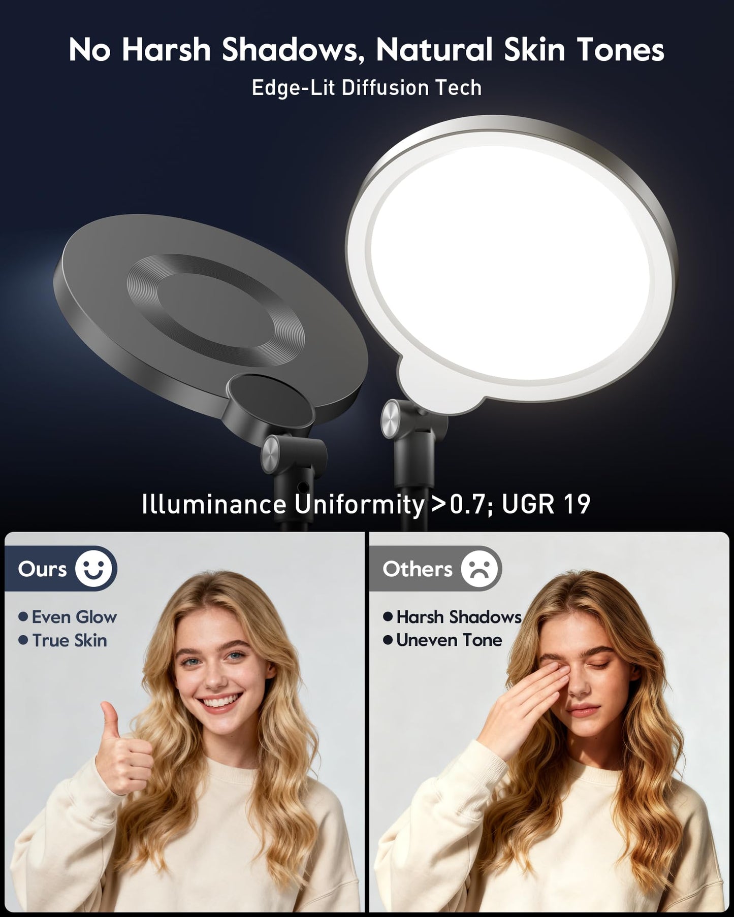 Dimmable Ring Light with Stand for Desk, Adjustable Desk Light for Video Recording, 30 Light Modes Video Conference Lighting, Zoom Lighting for Computer, Webcam, Podcast, Calls, Home Office, CRI 97.8