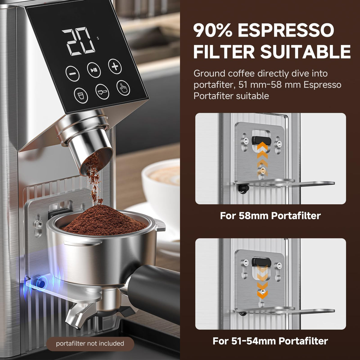 Burr Coffee Grinder with 45 Grind Settings, 40mm Conical Burr, Anti-Static Technology, Touchscreen Control, 300g Bean Hopper, Stainless Steel Body, for Espresso to French Press, Easy to Clean