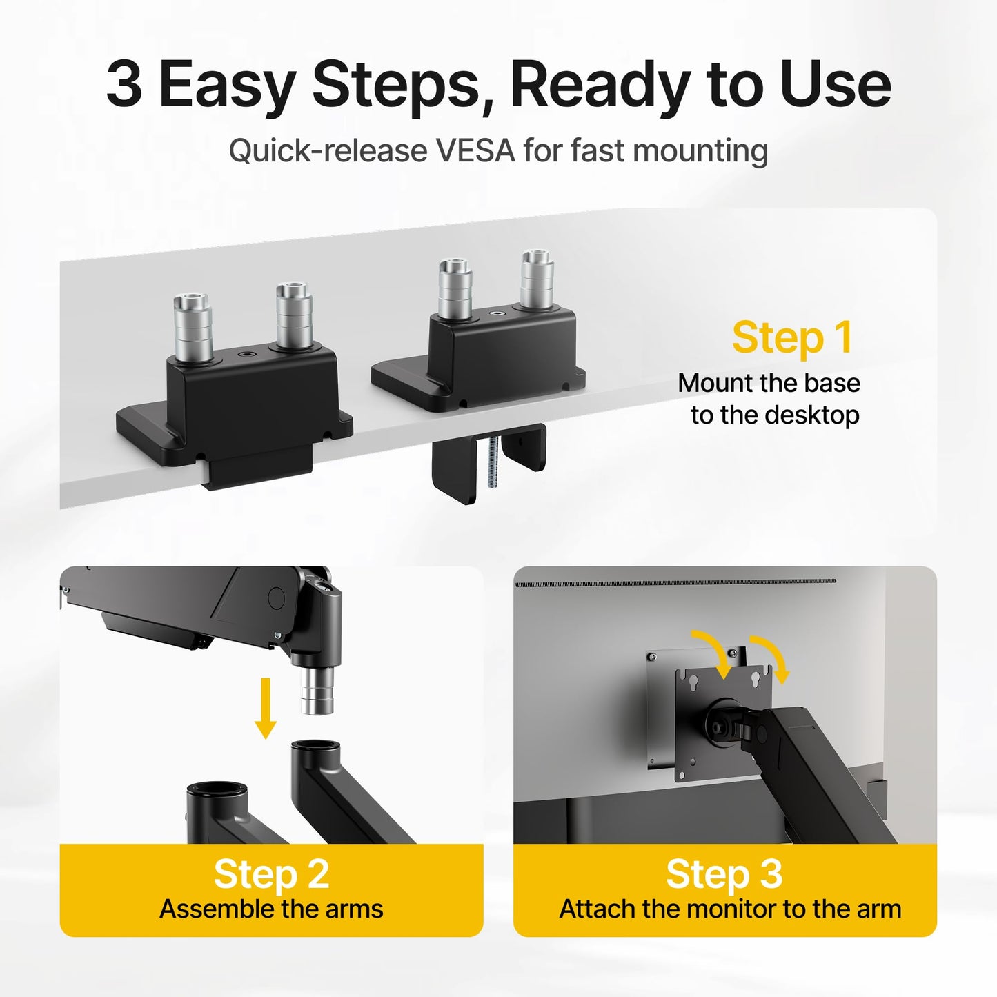 monTEK Dual Monitor Mount with USB Monitor Arms for 2 Monitors for 17 to 35 Inch Curved Screen Holds 35 Lbs Adjustable Heavy Duty Monitor Desk Mount Cable Management, VESA 75/100mm