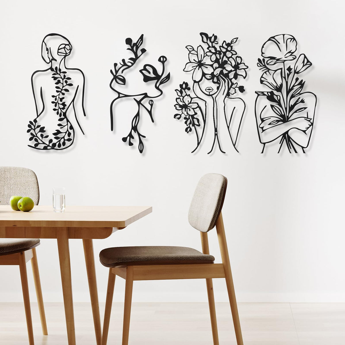 Therwen 4 Metal Wall Art Decor Minimalist Abstract Woman Single Line Drawing Wall Art Female Home Decor Hanging Art Print for Bedroom Bathroom Living Room, Black 17 x 10 in(Stylish Style)