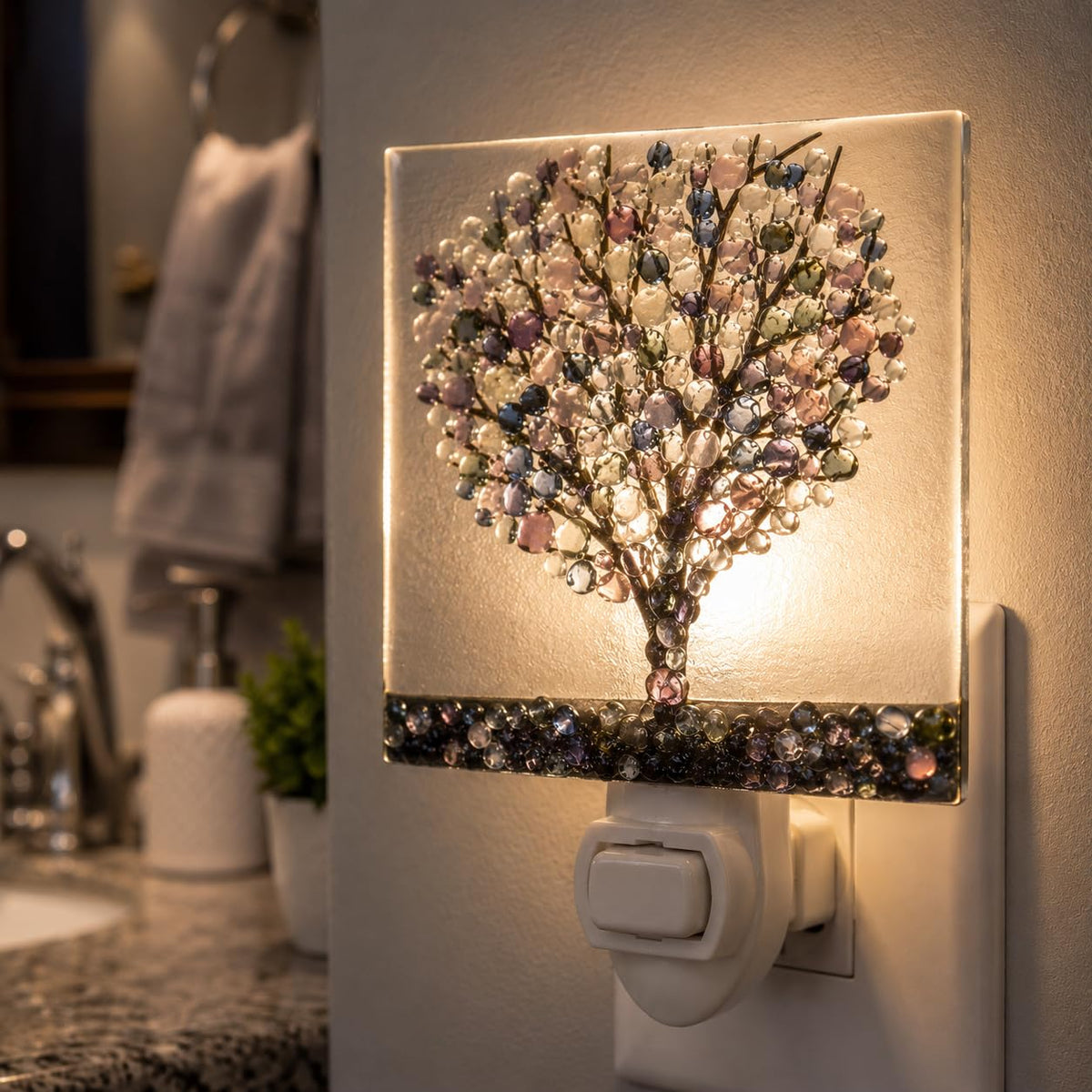 J Devlin Stained Glass Tree Night Light, Handmade Accent Light