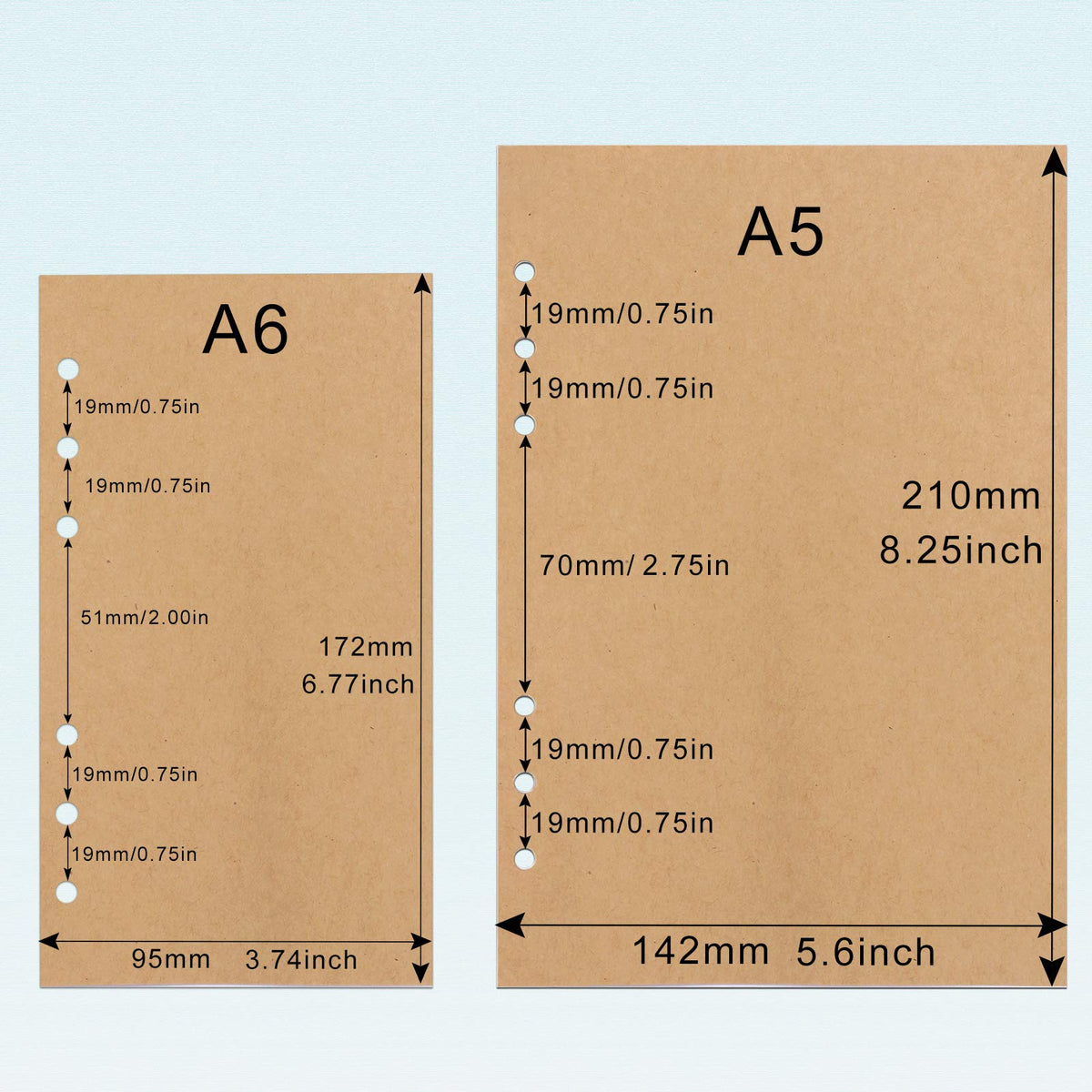 A5 Refill Paper, [3 Pack] Toplive 100GSM Thick Refillable 6 Hole Filler Inserts - 135 Sheets (270 Pages) for 6 Ring Binder Journal Notebook, Kraft