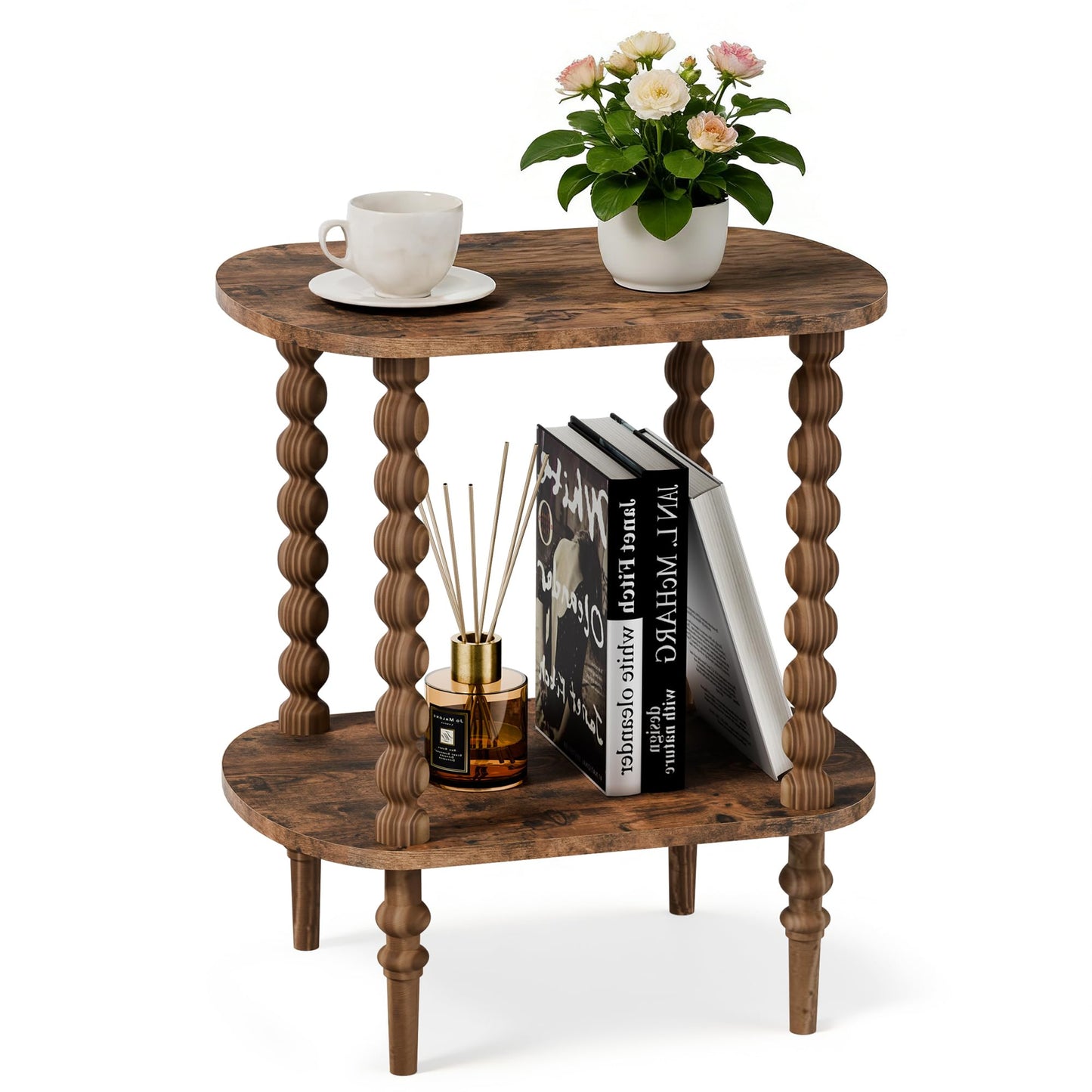 2-Tier Side Table, Small End Table with Storage Shelf for Small Spaces, Modern Bedside Tables for Living Room, Bedroom, Corners, and Office (Rustic Brown, 11.81 inch)