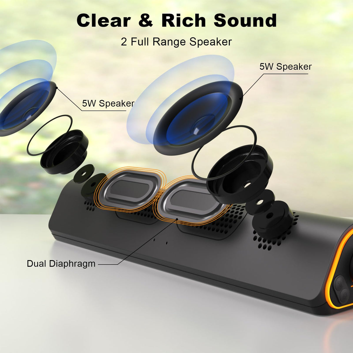SOULION R50 Bluetooth Computer Speakers, 3.5mm PC Sound Bar for Desktop Monitor, Wired USB Powered & Colorful LED Lights with Switch Button, Surround Sound Soundbar PC Spearkers for Computer