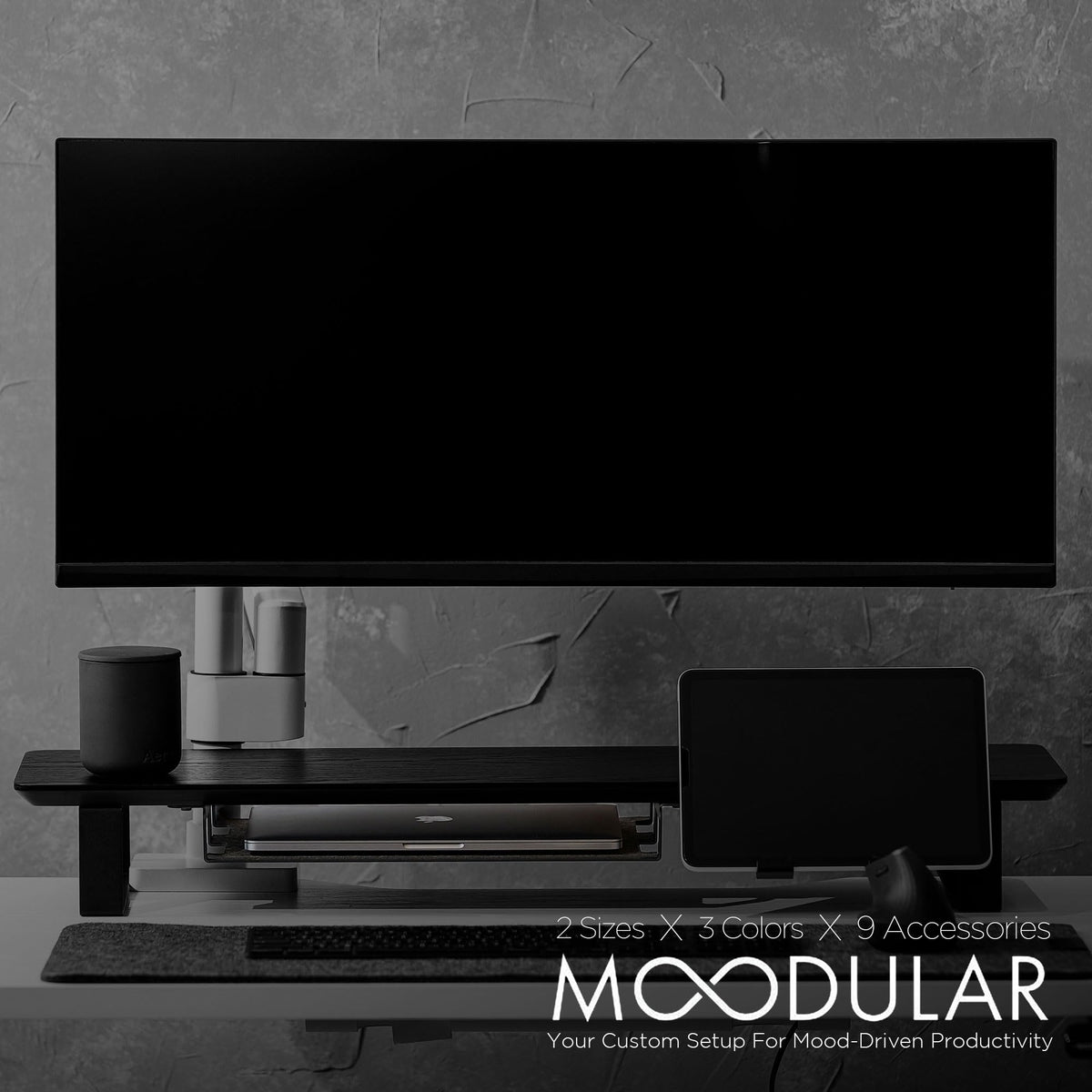 ULTRARM Moodular Add-ons Storage Tray [Accessory Only - Requires Moodular Wooden Monitor Stand Slide Rails for Use] Black MSA-TR