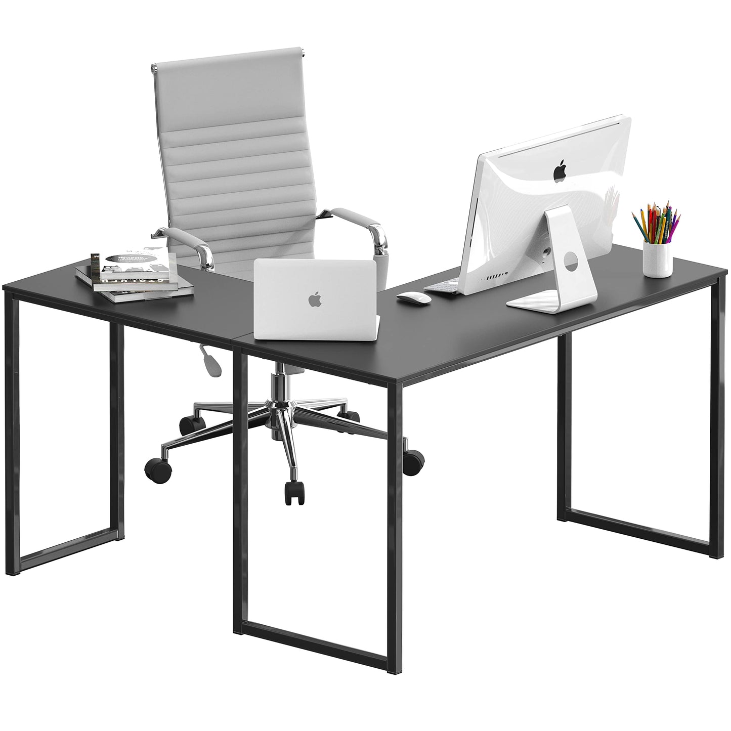 SHW Mission 48 x 48 Inches L-Shape Home Office Computer Desk, Black