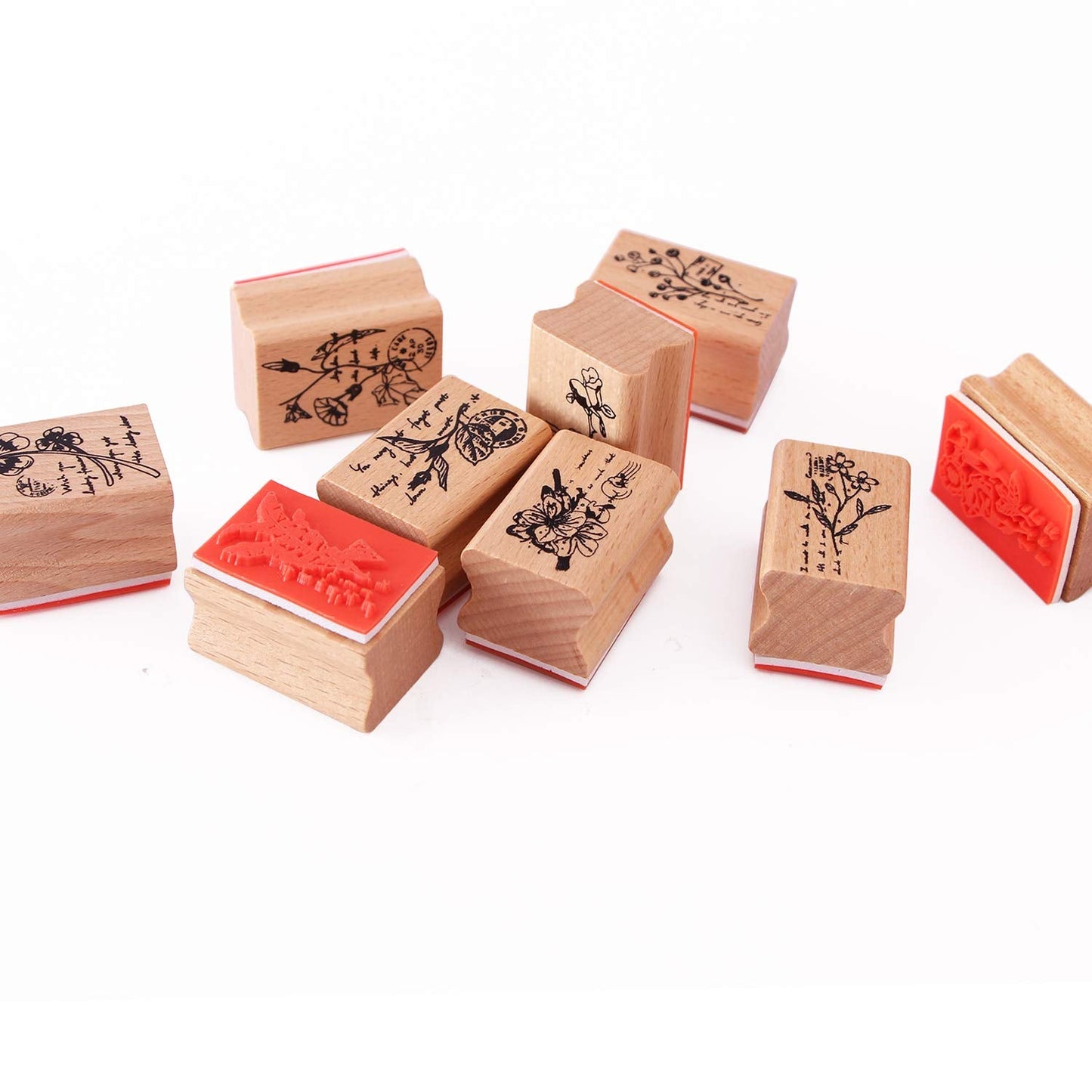 15pcs Wooden Rubber Stamps Animals and Plants Patterns Stamps Set for DIY Craft Card Scrapbooking Supplies