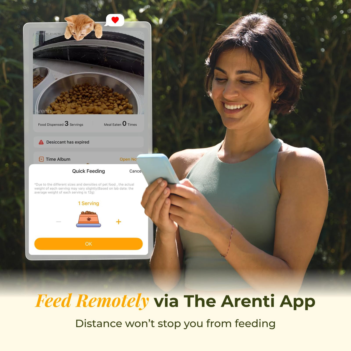 ARENTI Automatic Cat Feeder and Water Dispenser with Camera, 2K Adjustable View & Invisible Privacy Mode, 4.5L Cat Food Dispenser Fountain Combo, 5G/2.4G WiFi, 2-Way Audio, AI Alerts, Battery Backup