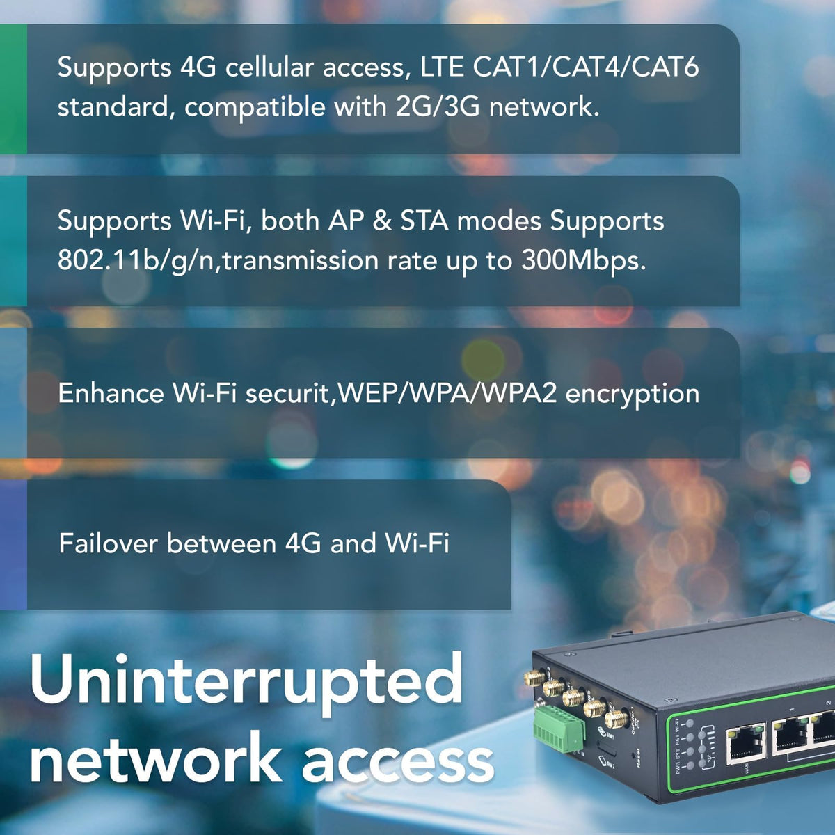 InHand Networks IR315, Industrial IoT 4G LTE VPN Router, 300Mbps Cellular + Wi-Fi, Dual SIM Slots,5 Ethernet Port, Din-Rail Mounted, Support AT&T, T-Mobile & Verizon (LTE CAT 6 & Serial Port & GNSS)