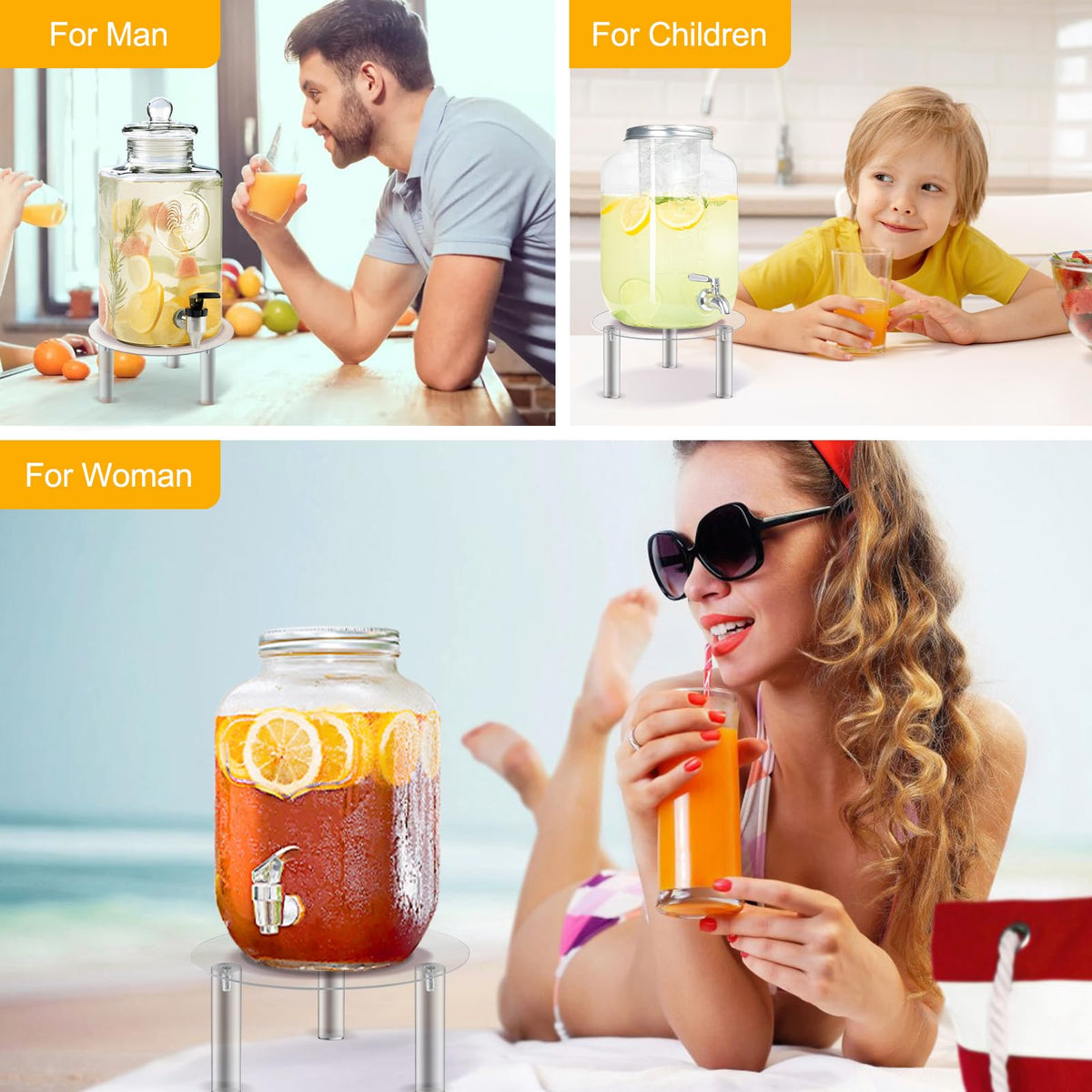 Beverage Dispenser Stand, 2PCS Drink Dispenser Stand for Max 7.48 Inch Glass Drink Dispenser for Home Party Bar Wine Juice Tea Lemonade (Acrylic Stand Only)