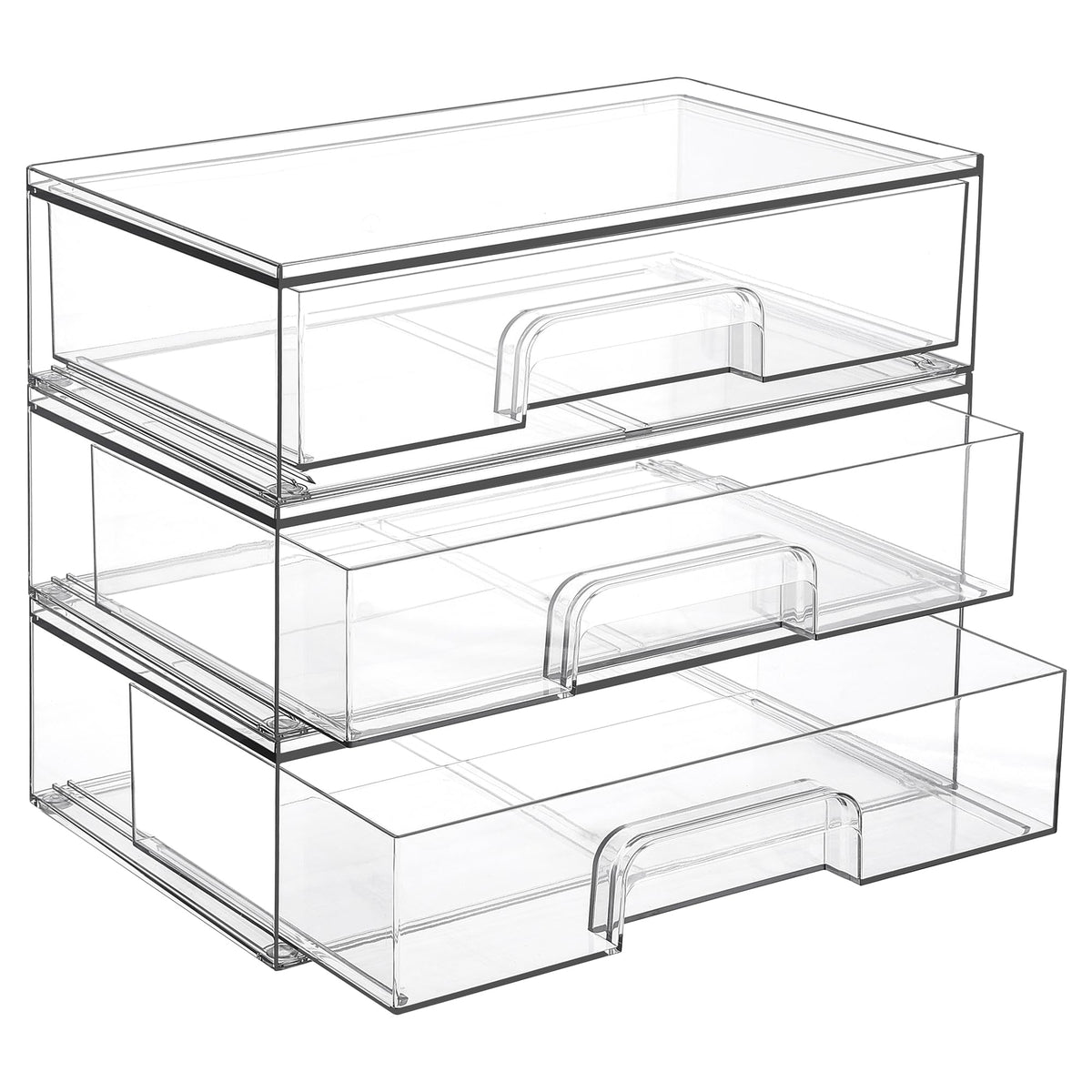 Vtopmart 12.1''W Clear Stackable Storage Drawers,3 Pack Acrylic Plastic Organizers Bins for Makeup Palettes, Cosmetics, and Beauty Supplies,Ideal for Vanity, Bathroom,Cabinet,Desk Organization