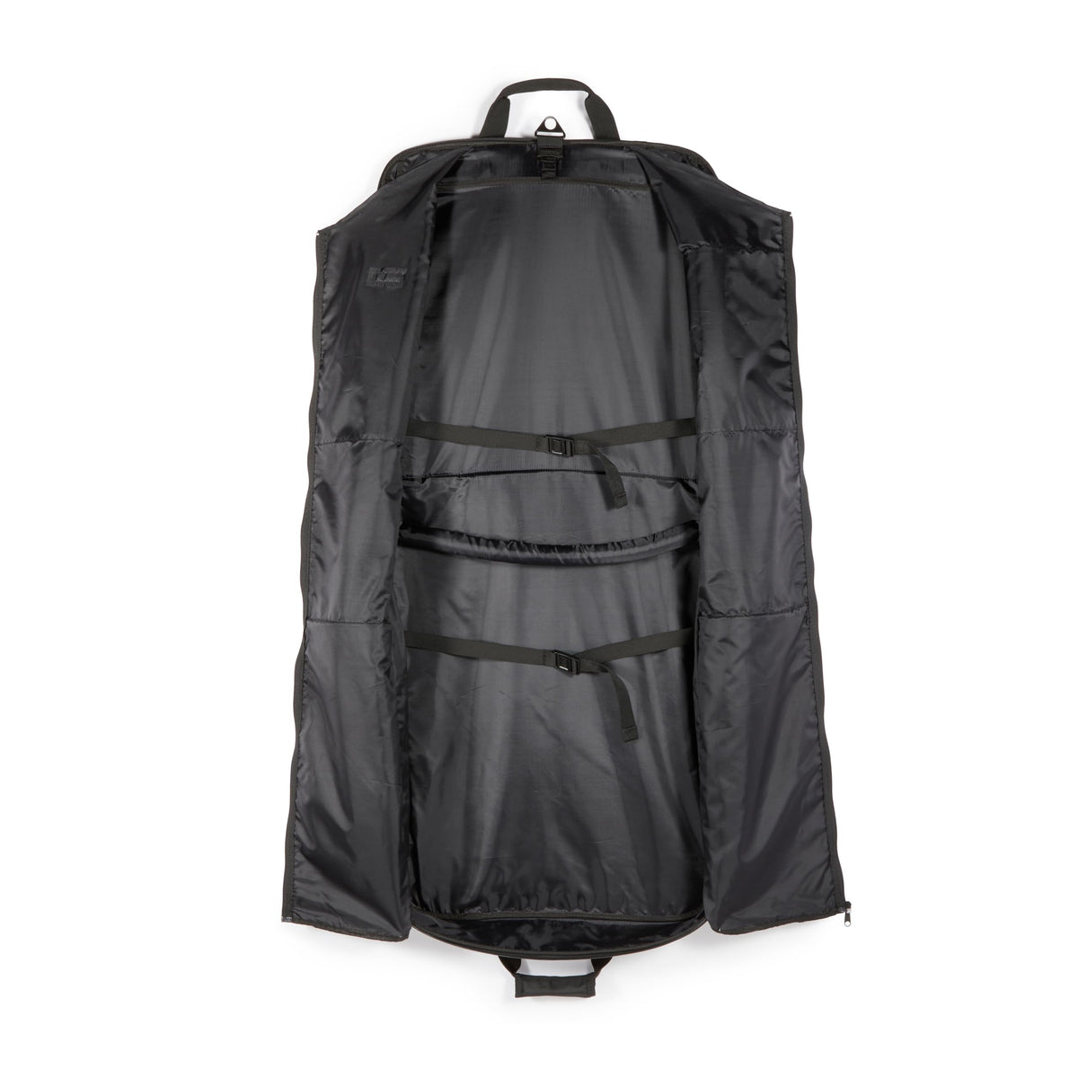 Amazon Basics 46" Premium Garment Bag for Travel, Suit Bag with Shoulder Strap for Suits and Dresses, 1680D Polyester Fabric, Exterior/Interior Pockets, Leather-reinforced Corners, Trifold, Black