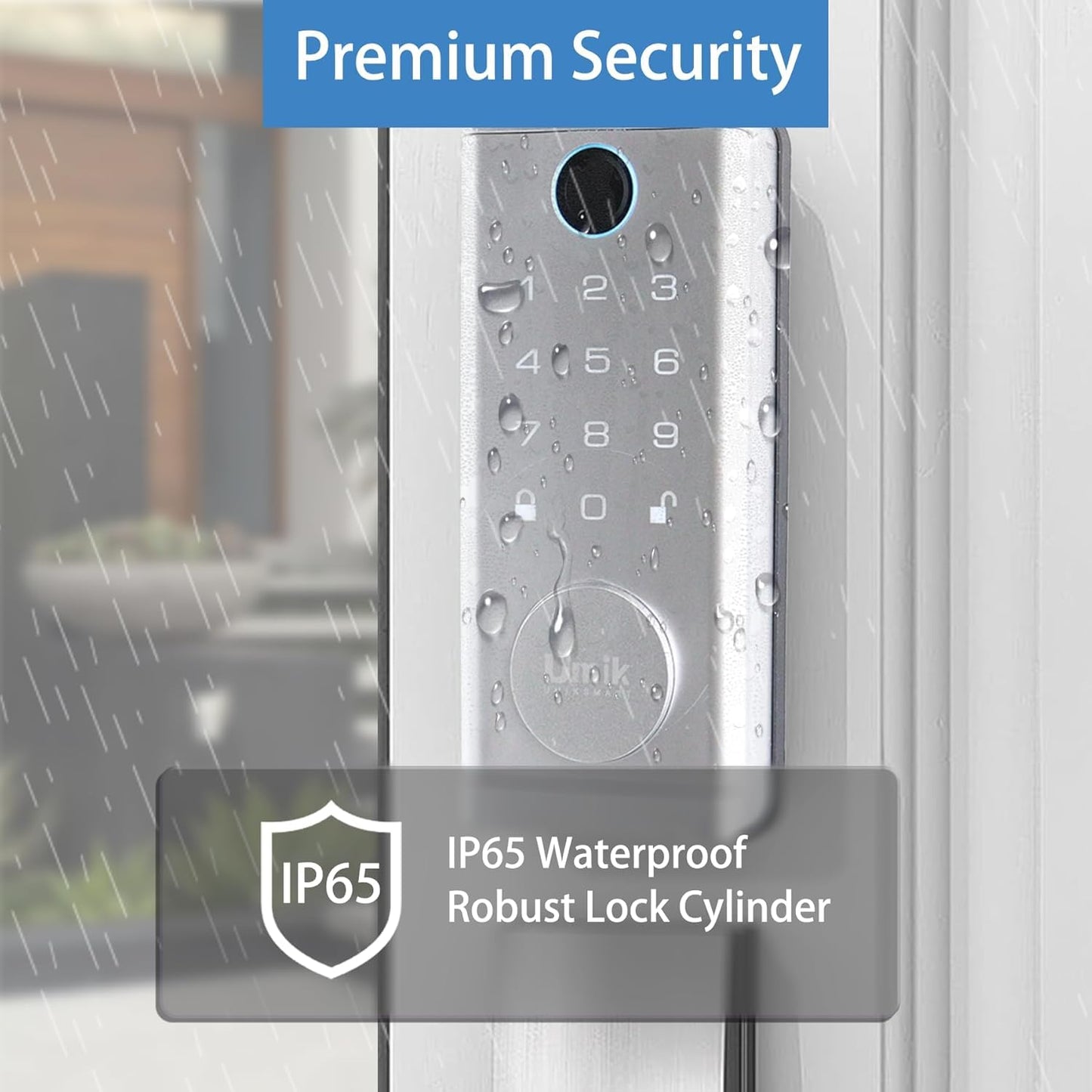 UMIKSMART Smart Door Lock with Handle 7 in 1 Keyless Entry Fingerprint Door Lock with Keypad IC Card Physical Key Tuya App Bluetooth Auto-Lock IP65 Waterproof for US Wooden Doors Matte Silver