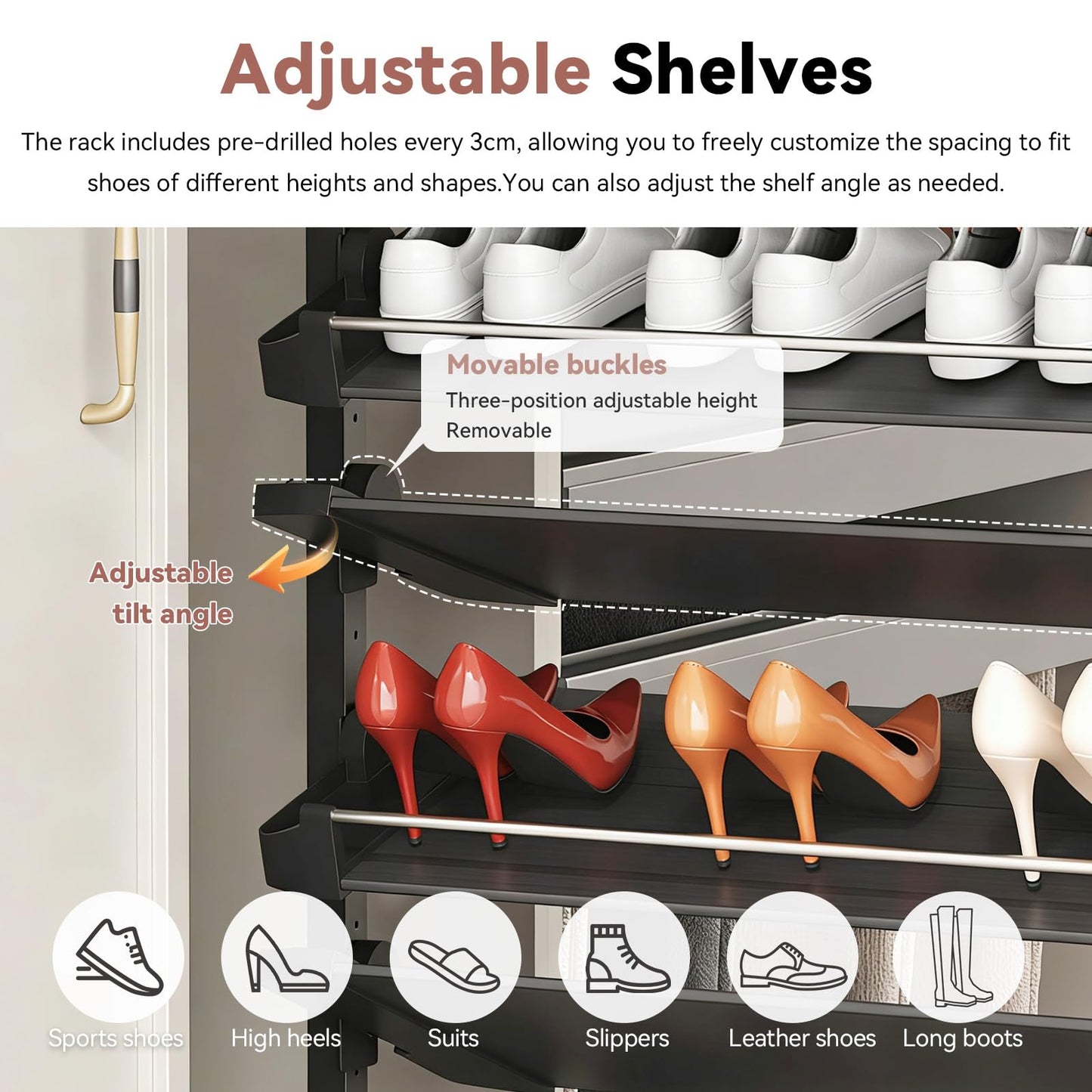 4-15 Tier Cabinet Pull Out Shoe Rack, Adjustable Vertical Shoe Organizer for Closet and Wardrobe Cabinet, Heavy Duty Slide Out Shoe Storage System, Under Stairs Storage, Fits Depth 17.7"-34.3"